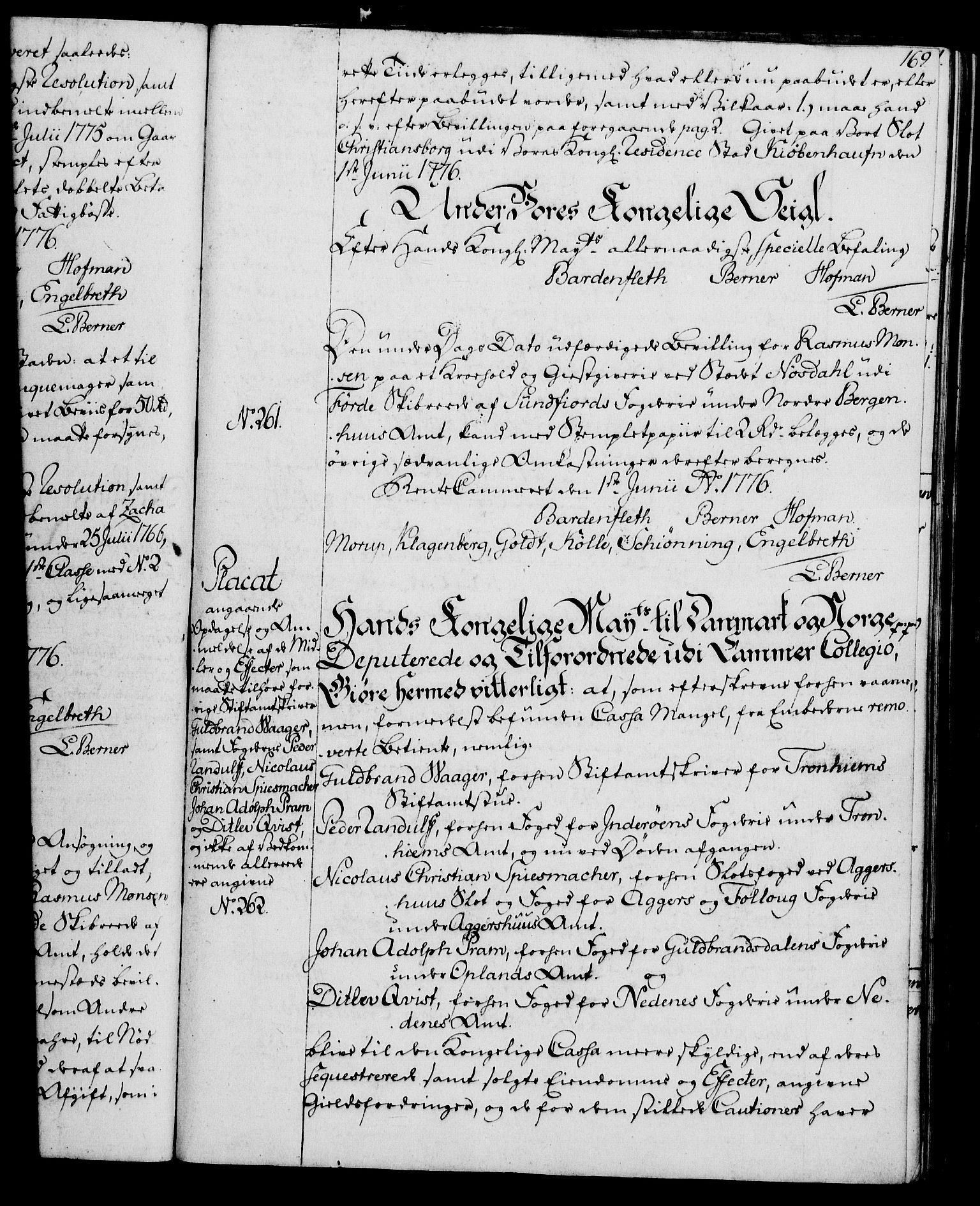 Rentekammeret, Kammerkanselliet, RA/EA-3111/G/Gg/Gga/L0010: Norsk ekspedisjonsprotokoll med register (merket RK 53.10), 1773-1778, s. 169