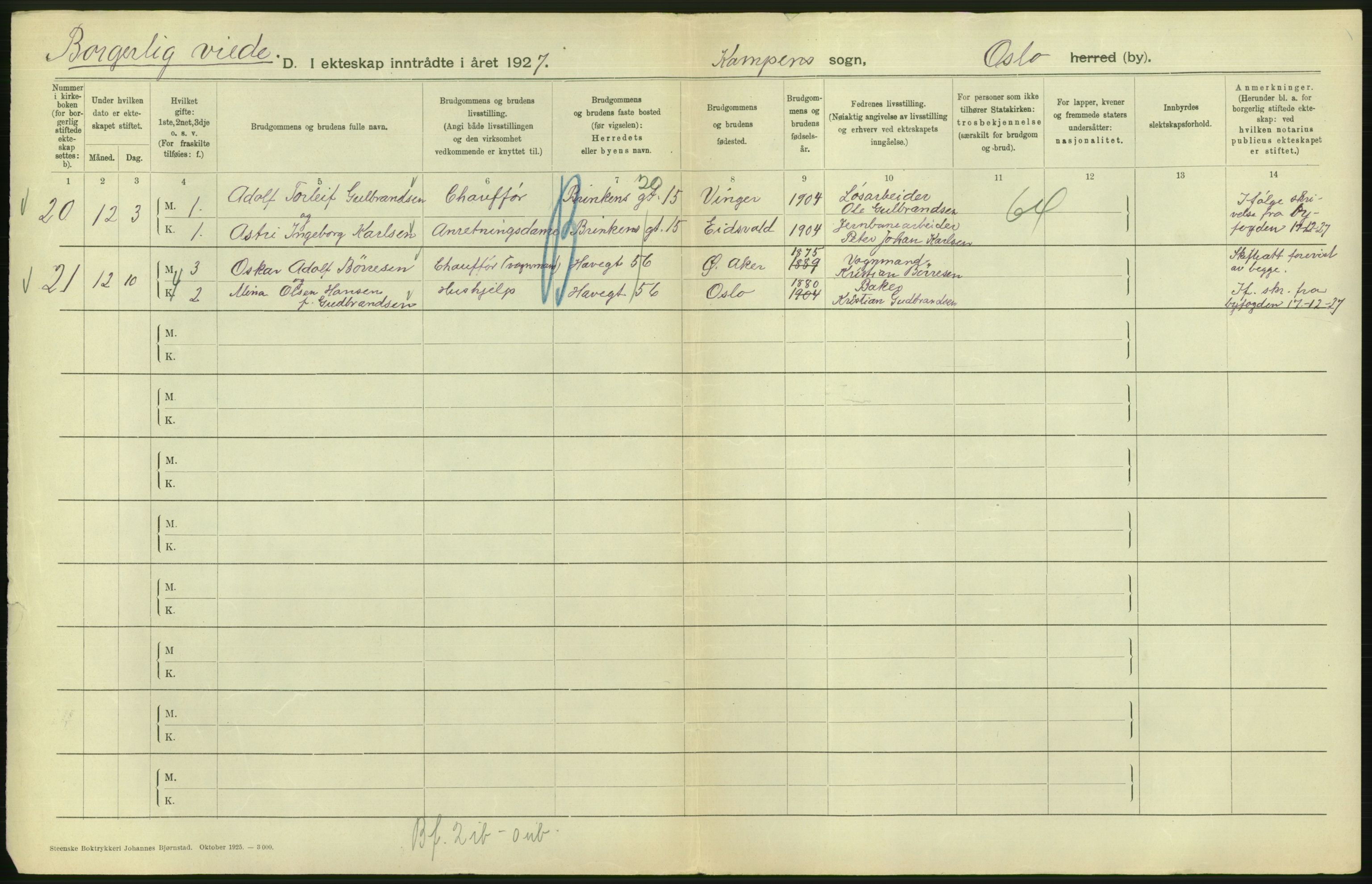 Statistisk sentralbyrå, Sosiodemografiske emner, Befolkning, AV/RA-S-2228/D/Df/Dfc/Dfcg/L0008: Oslo: Gifte, 1927, s. 638