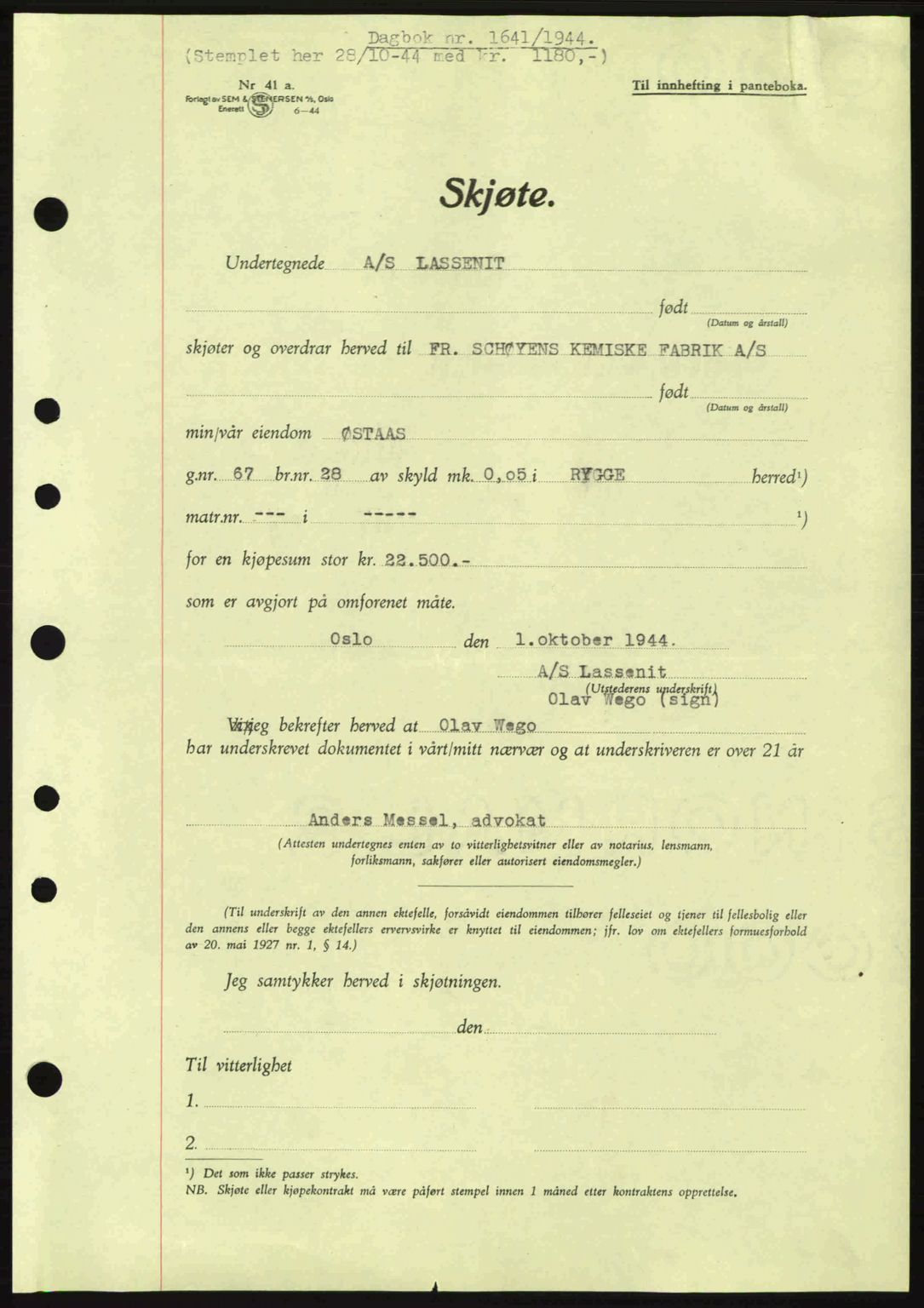 Moss sorenskriveri, SAO/A-10168: Pantebok nr. A13, 1944-1945, Dagboknr: 1641/1944