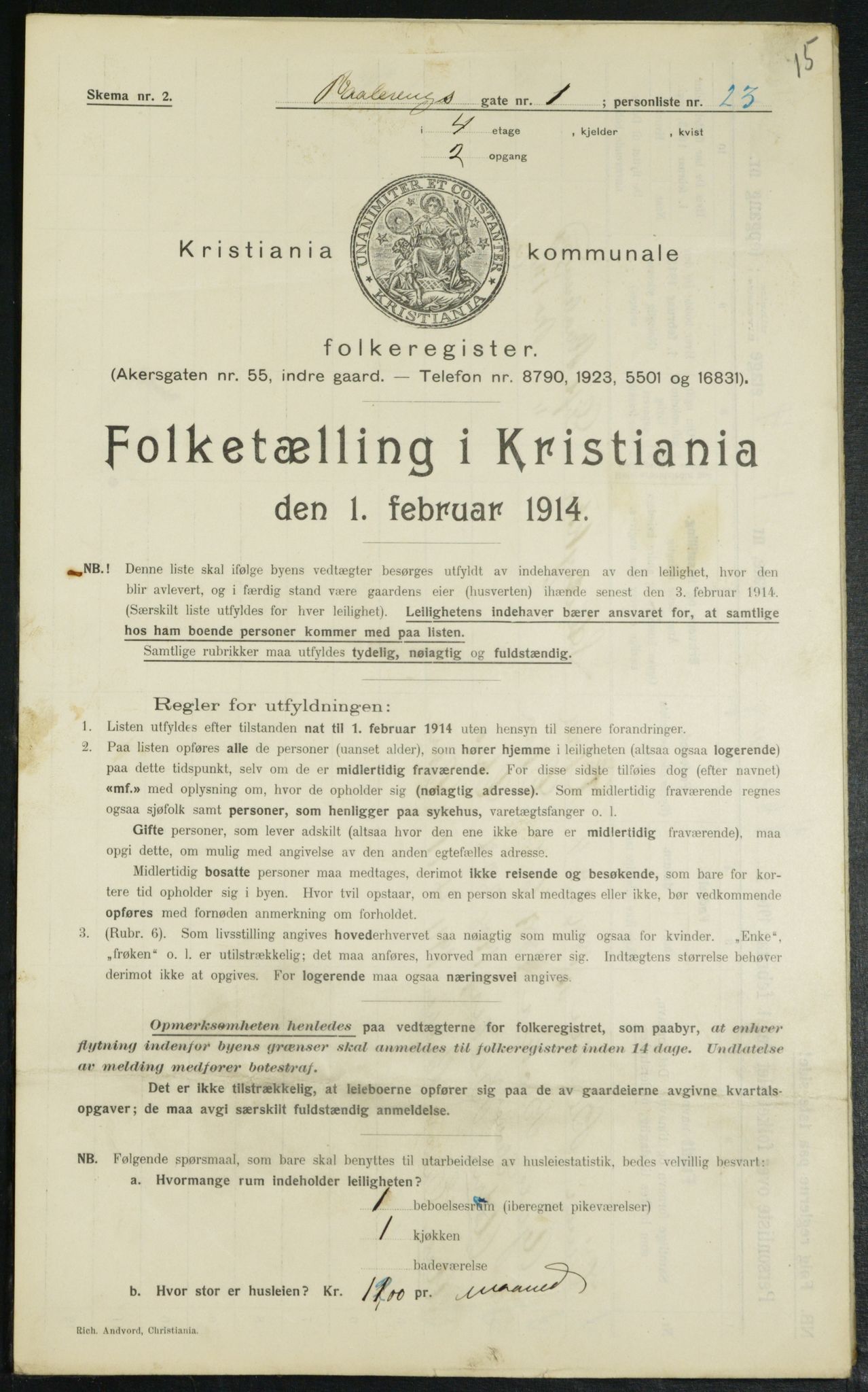 OBA, Kommunal folketelling 1.2.1914 for Kristiania, 1914, s. 126612