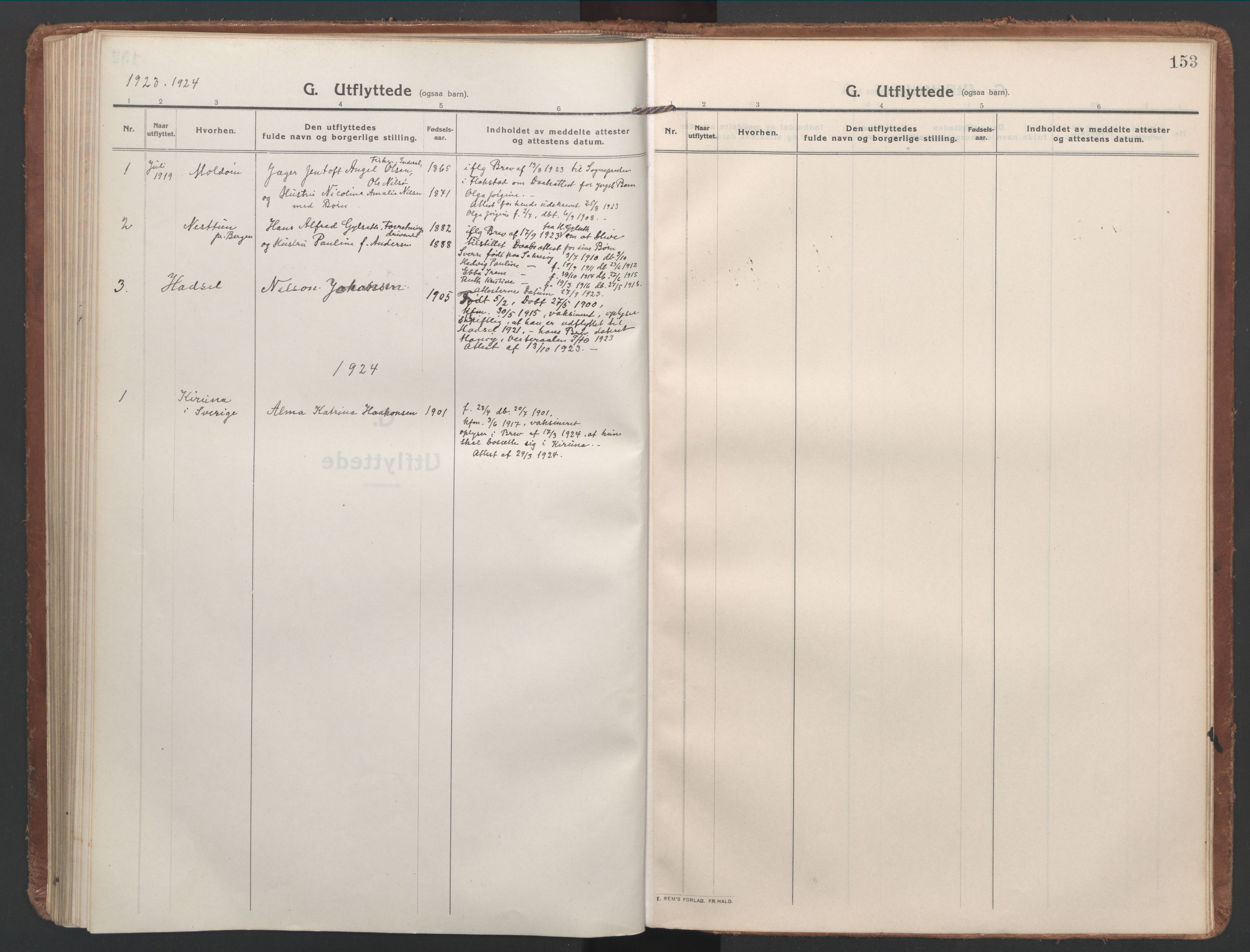 Ministerialprotokoller, klokkerbøker og fødselsregistre - Nordland, AV/SAT-A-1459/886/L1222: Ministerialbok nr. 886A04, 1914-1926, s. 153