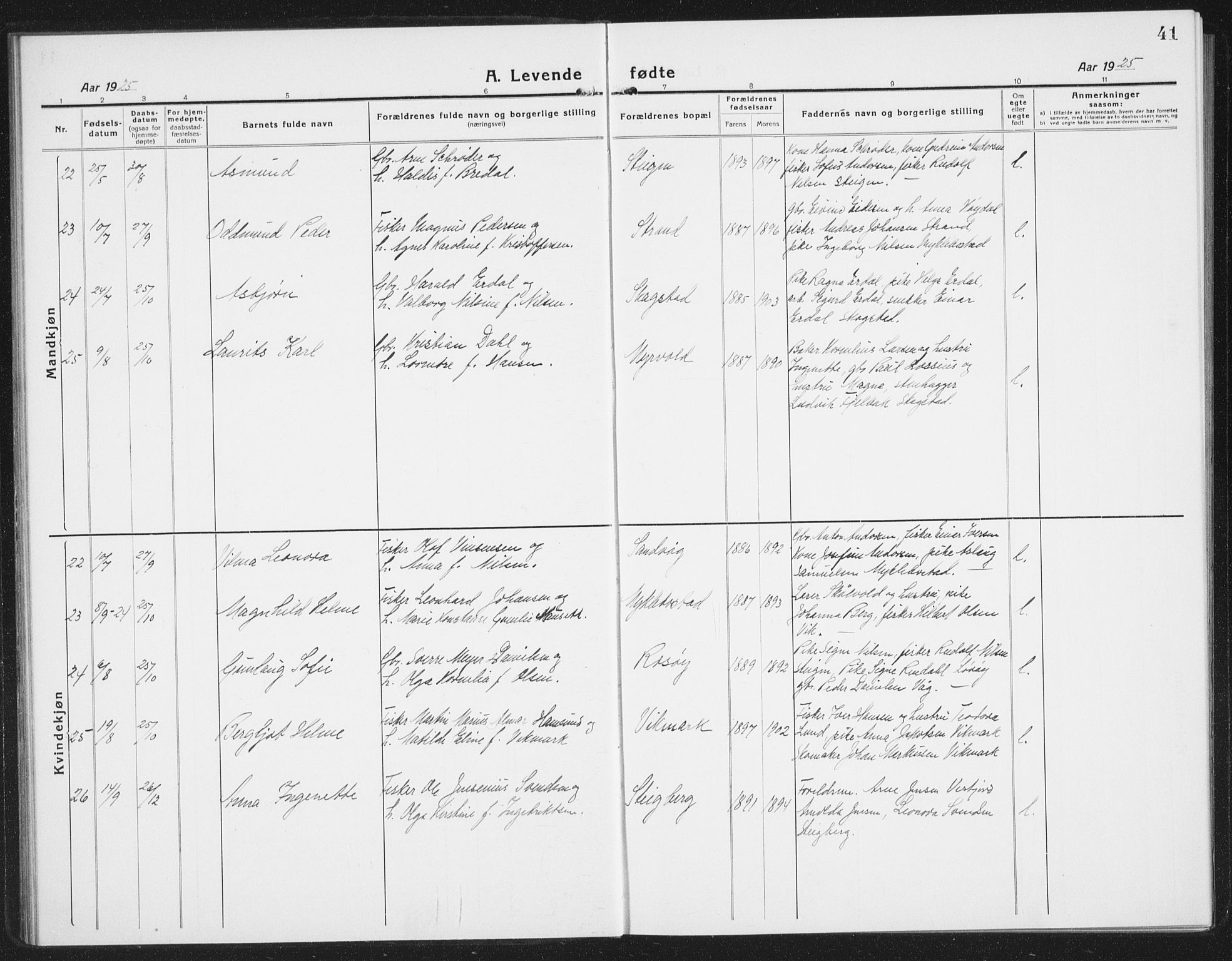 Ministerialprotokoller, klokkerbøker og fødselsregistre - Nordland, AV/SAT-A-1459/855/L0817: Klokkerbok nr. 855C06, 1917-1934, s. 41