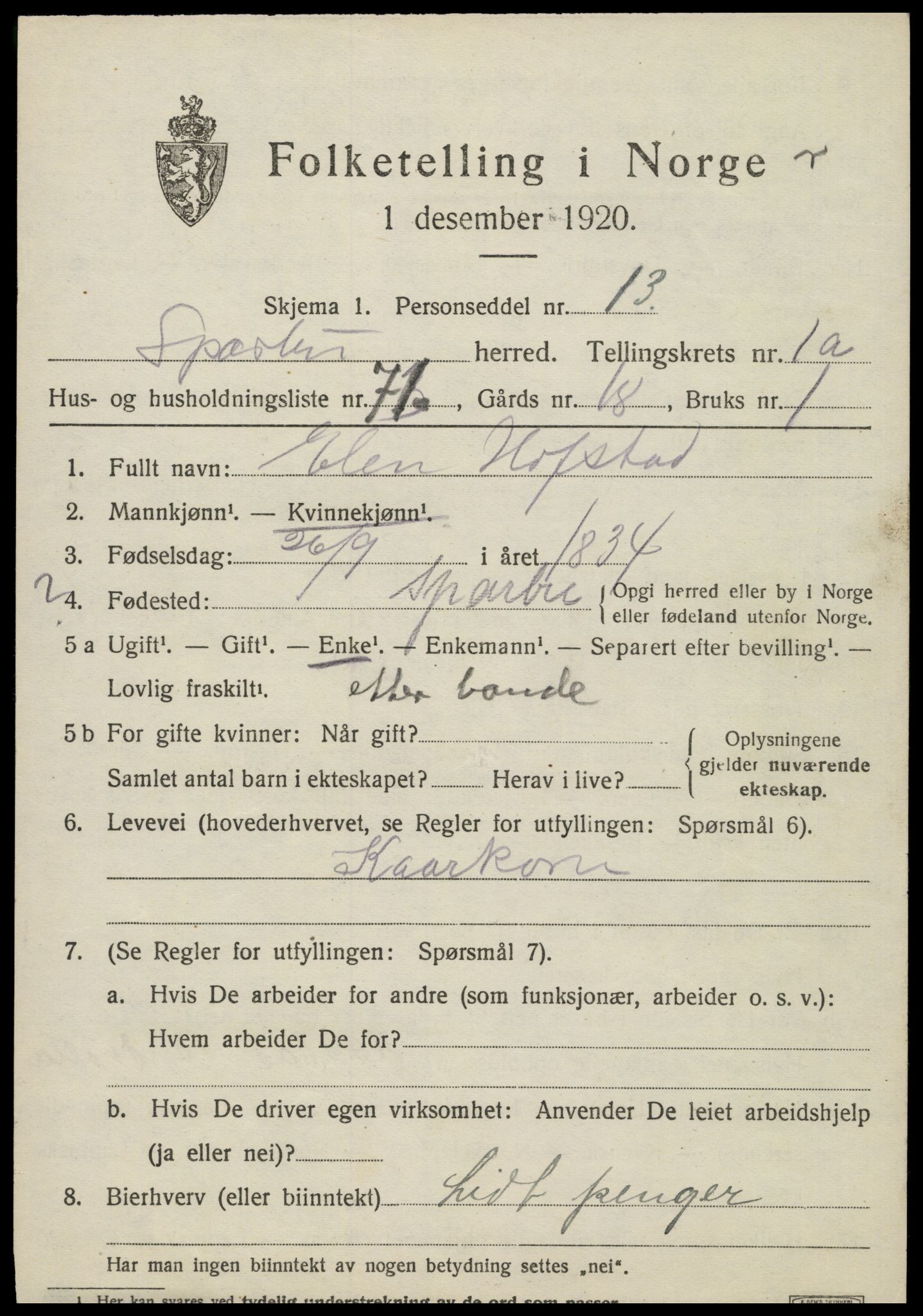 SAT, Folketelling 1920 for 1731 Sparbu herred, 1920, s. 1929