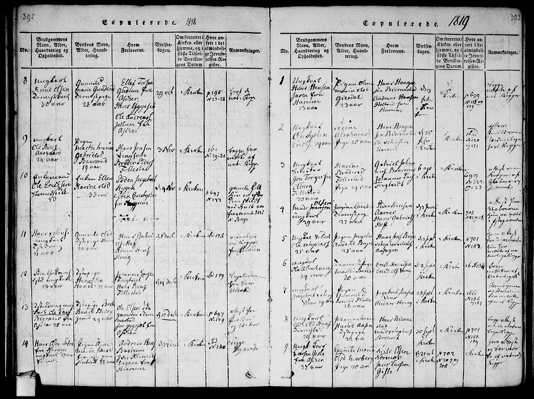 Røyken kirkebøker, AV/SAKO-A-241/F/Fa/L0004: Ministerialbok nr. 4, 1814-1832, s. 392-393