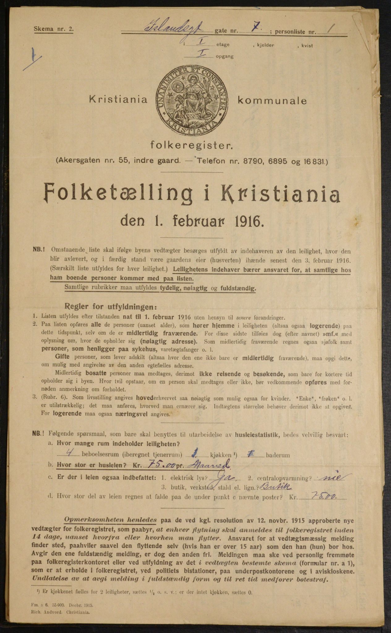 OBA, Kommunal folketelling 1.2.1916 for Kristiania, 1916, s. 45492