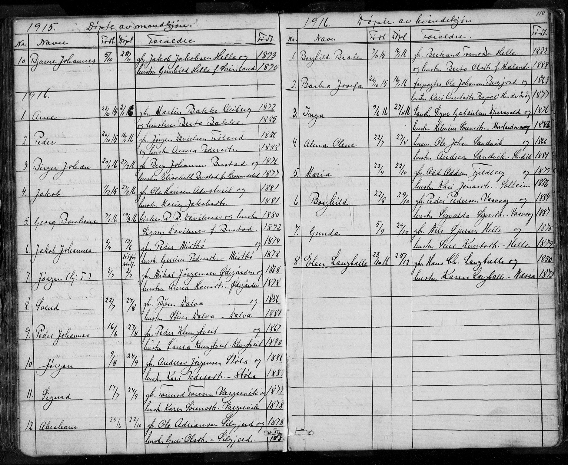 Nedstrand sokneprestkontor, AV/SAST-A-101841/01/V: Klokkerbok nr. B 3, 1848-1933, s. 110