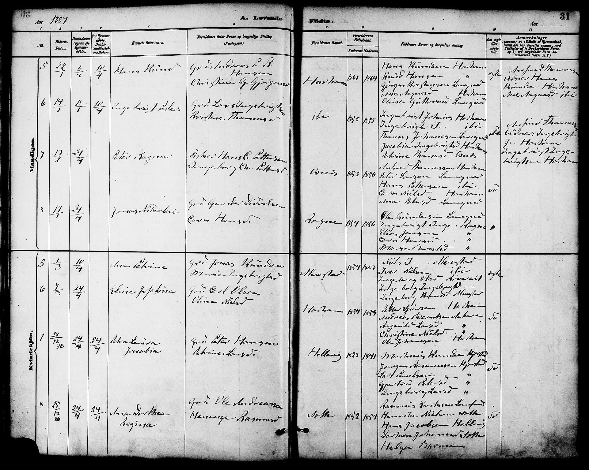 Ministerialprotokoller, klokkerbøker og fødselsregistre - Møre og Romsdal, AV/SAT-A-1454/536/L0501: Ministerialbok nr. 536A10, 1884-1896, s. 31