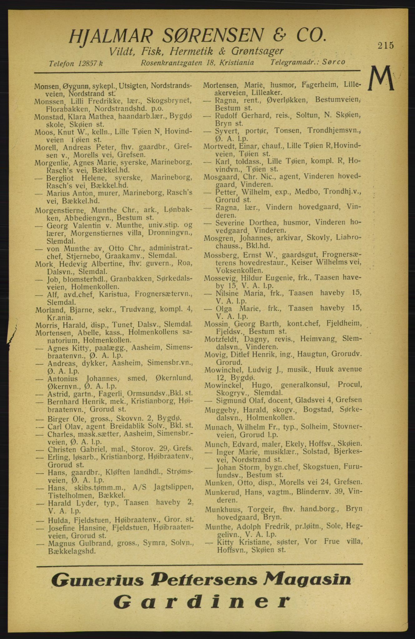 Aker adressebok/adressekalender, PUBL/001/A/002: Akers adressekalender, 1922, s. 215