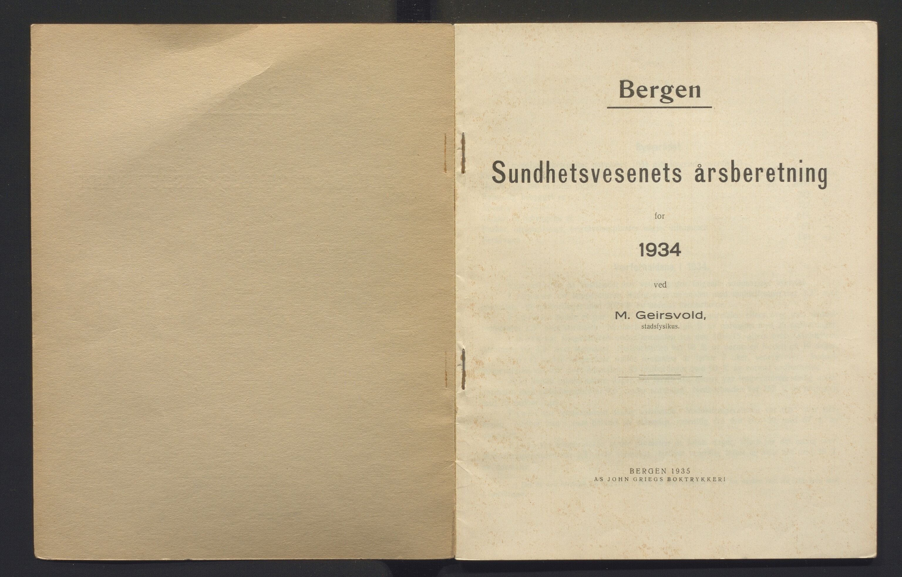 Bergen kommune, Sunnhetsvesen (Bergen helseråd), BBA/A-2617/X/Xa/L0027: Årsmelding, 1934