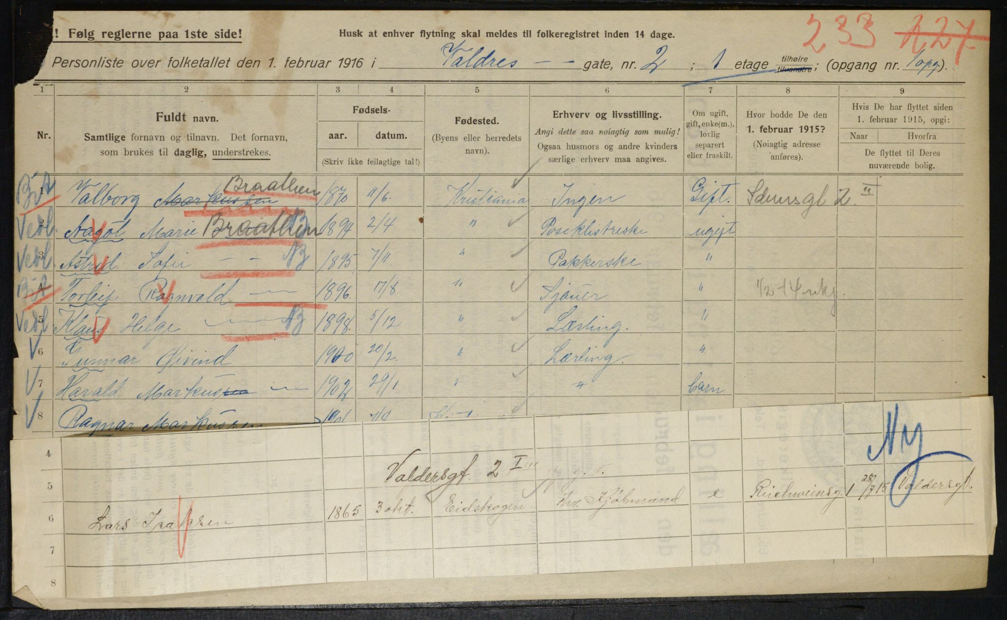 OBA, Kommunal folketelling 1.2.1916 for Kristiania, 1916, s. 125367