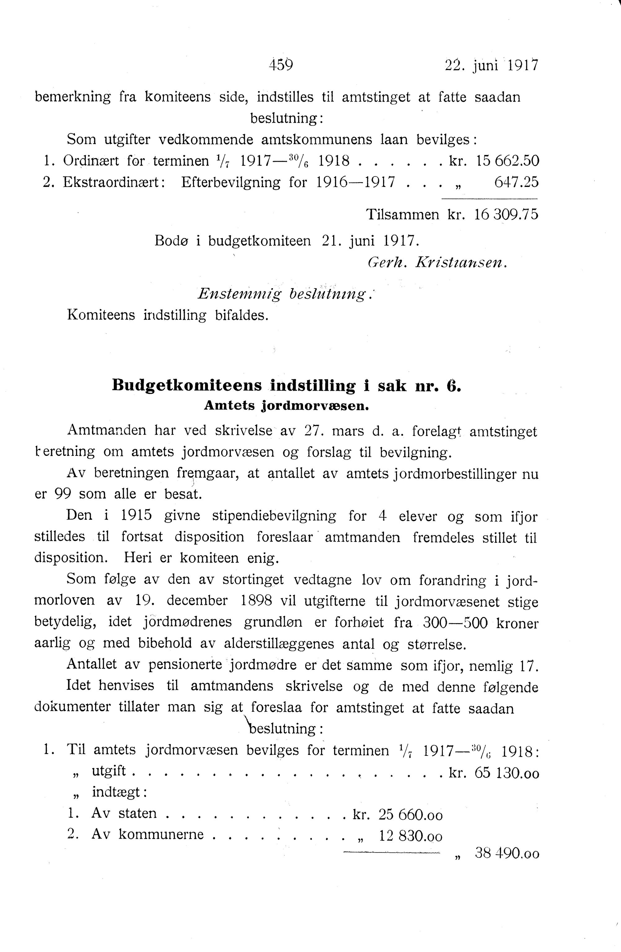 Nordland Fylkeskommune. Fylkestinget, AIN/NFK-17/176/A/Ac/L0040: Fylkestingsforhandlinger 1917, 1917