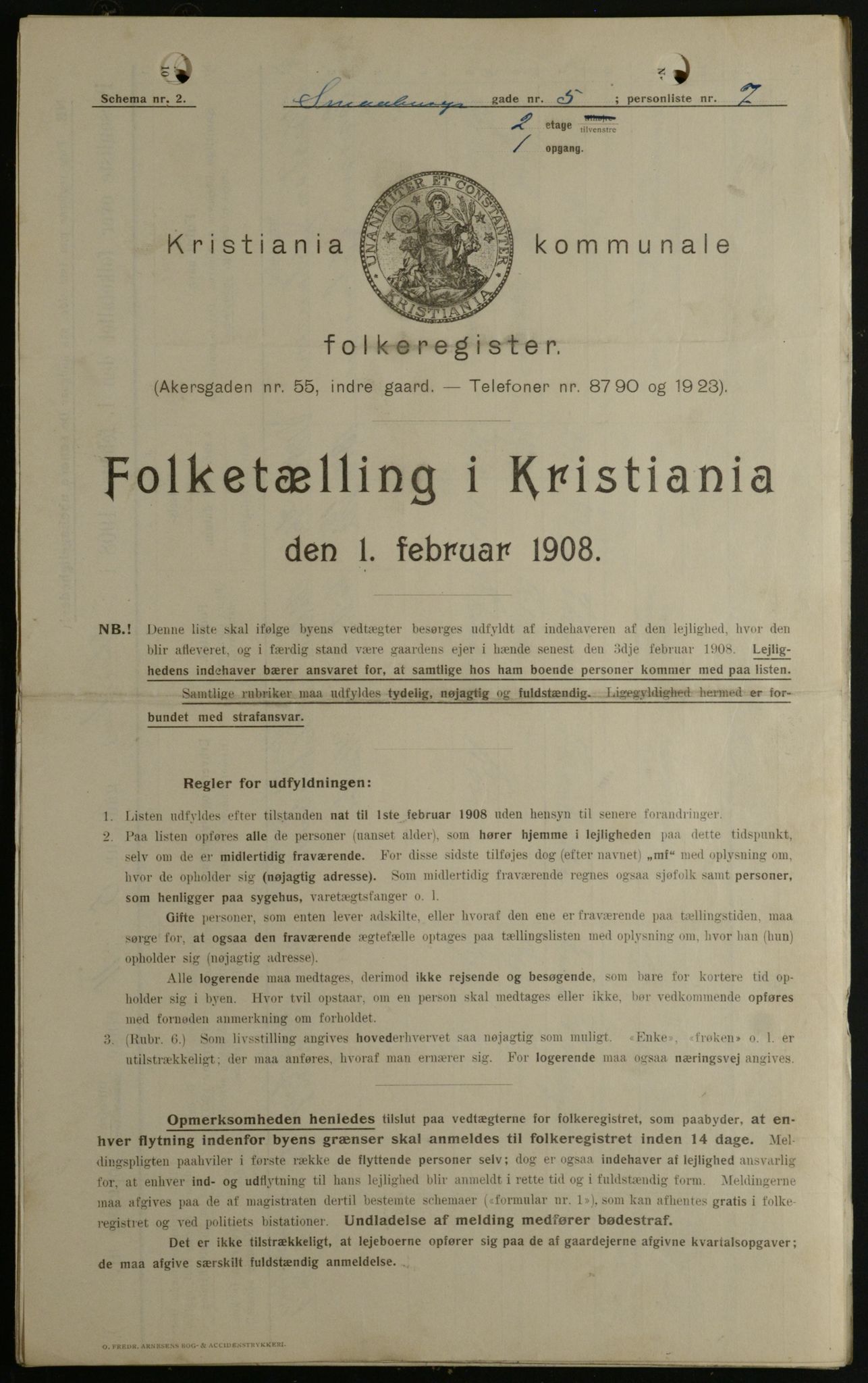 OBA, Kommunal folketelling 1.2.1908 for Kristiania kjøpstad, 1908, s. 87985