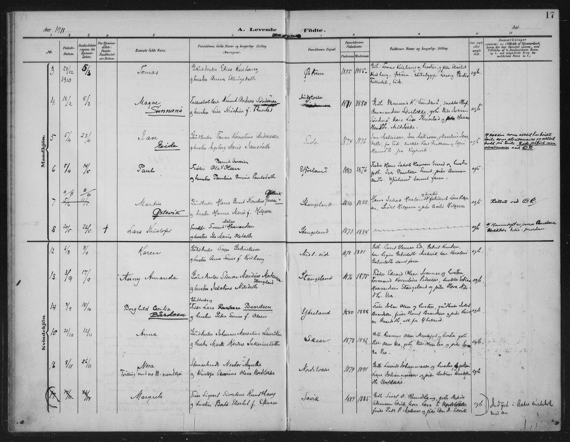 Kopervik sokneprestkontor, AV/SAST-A-101850/H/Ha/Haa/L0003: Ministerialbok nr. A 3, 1906-1924, s. 17