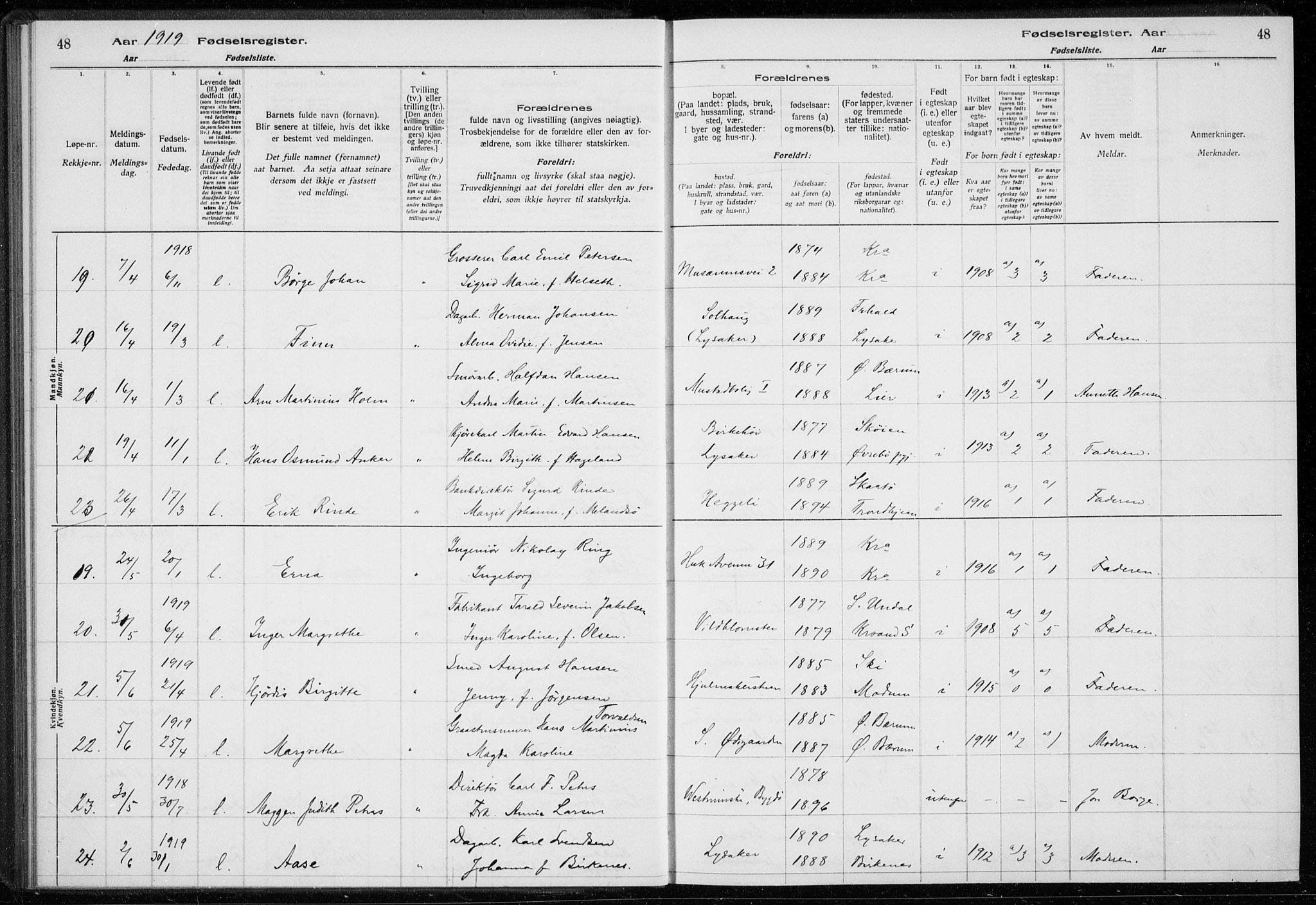 Ullern prestekontor Kirkebøker, AV/SAO-A-10740/J/L0001: Fødselsregister nr. 1, 1916-1928, s. 48