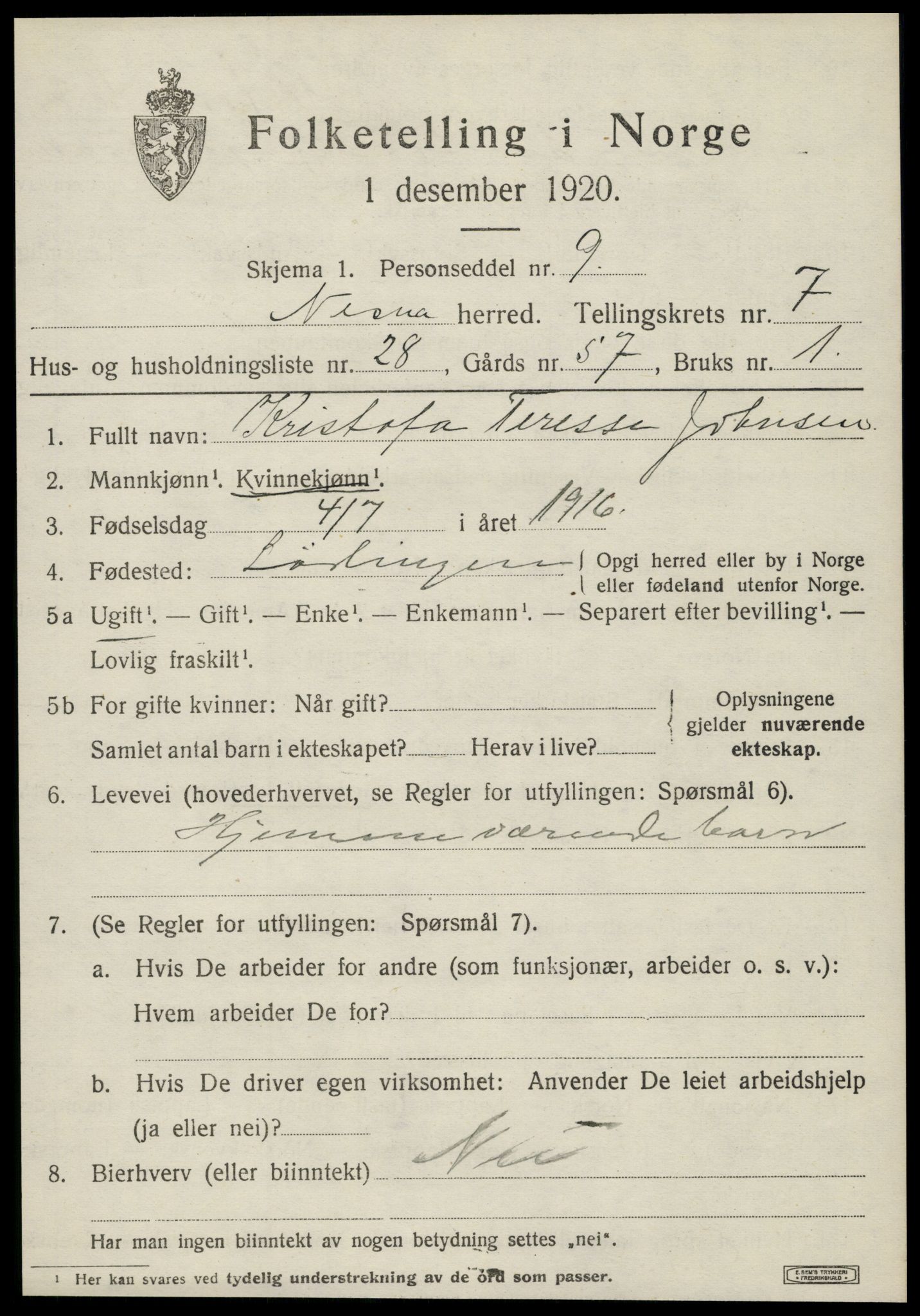 SAT, Folketelling 1920 for 1828 Nesna herred, 1920, s. 5749