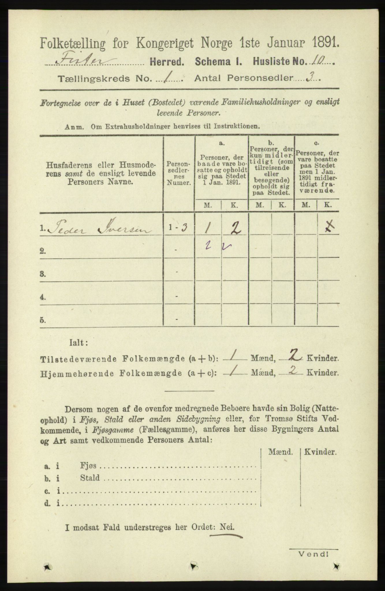 RA, Folketelling 1891 for 1132 Fister herred, 1891, s. 23