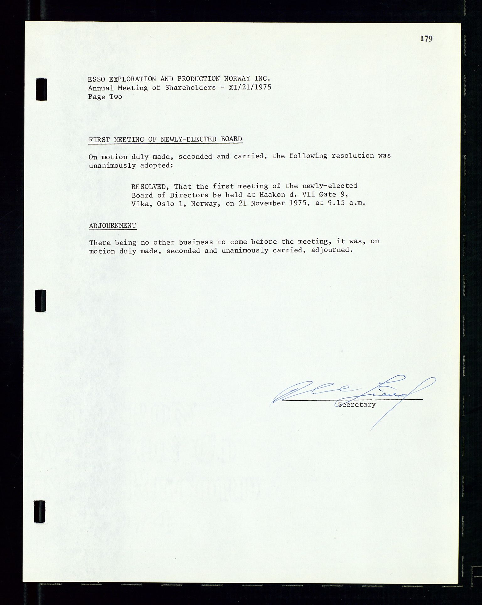 Pa 1512 - Esso Exploration and Production Norway Inc., AV/SAST-A-101917/A/Aa/L0001/0002: Styredokumenter / Corporate records, Board meeting minutes, Agreements, Stocholder meetings, 1975-1979, s. 10