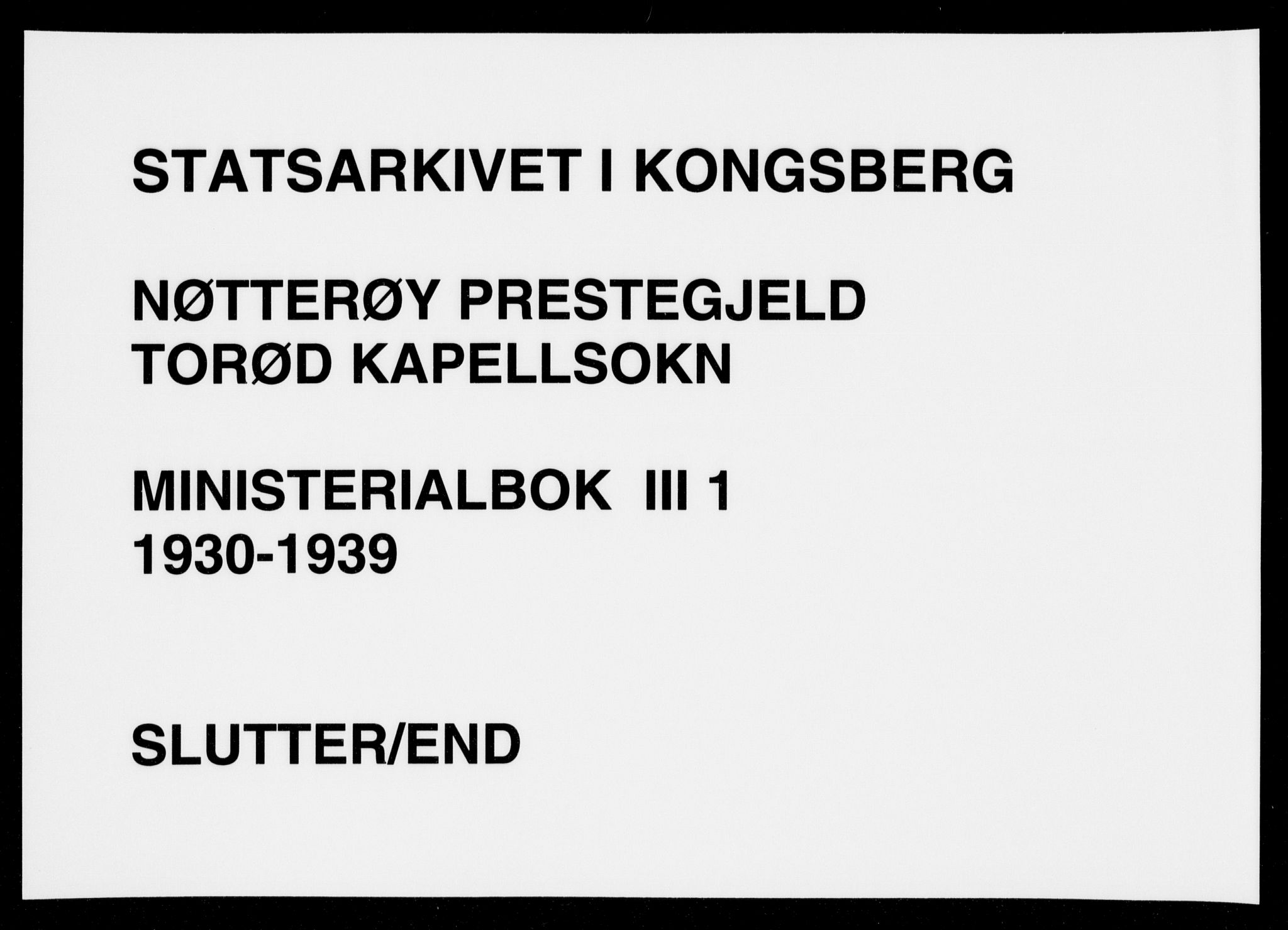 Nøtterøy kirkebøker, AV/SAKO-A-354/F/Fc/L0001: Ministerialbok nr. III 1, 1930-1939