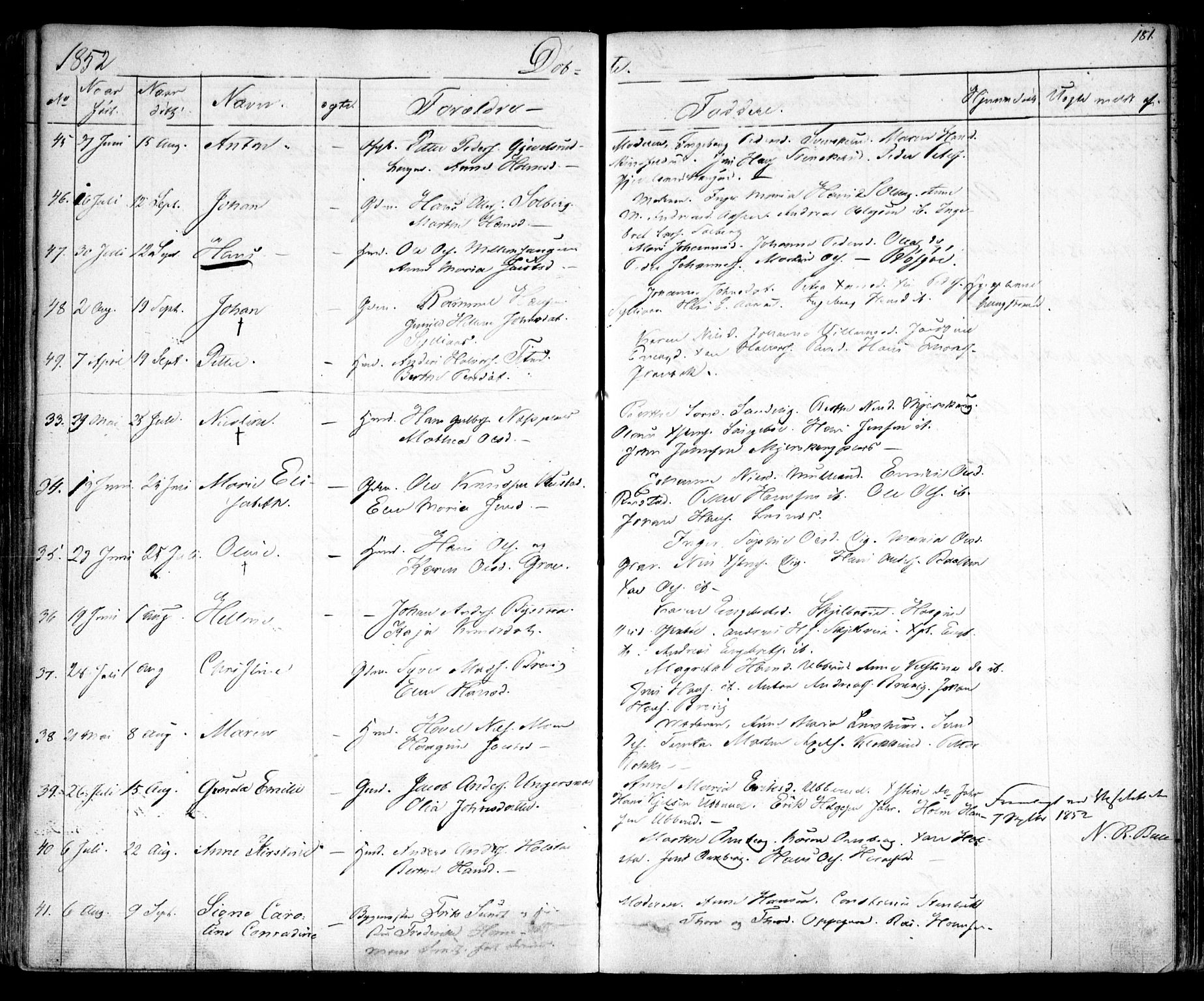 Enebakk prestekontor Kirkebøker, AV/SAO-A-10171c/F/Fa/L0009: Ministerialbok nr. I 9, 1832-1861, s. 181