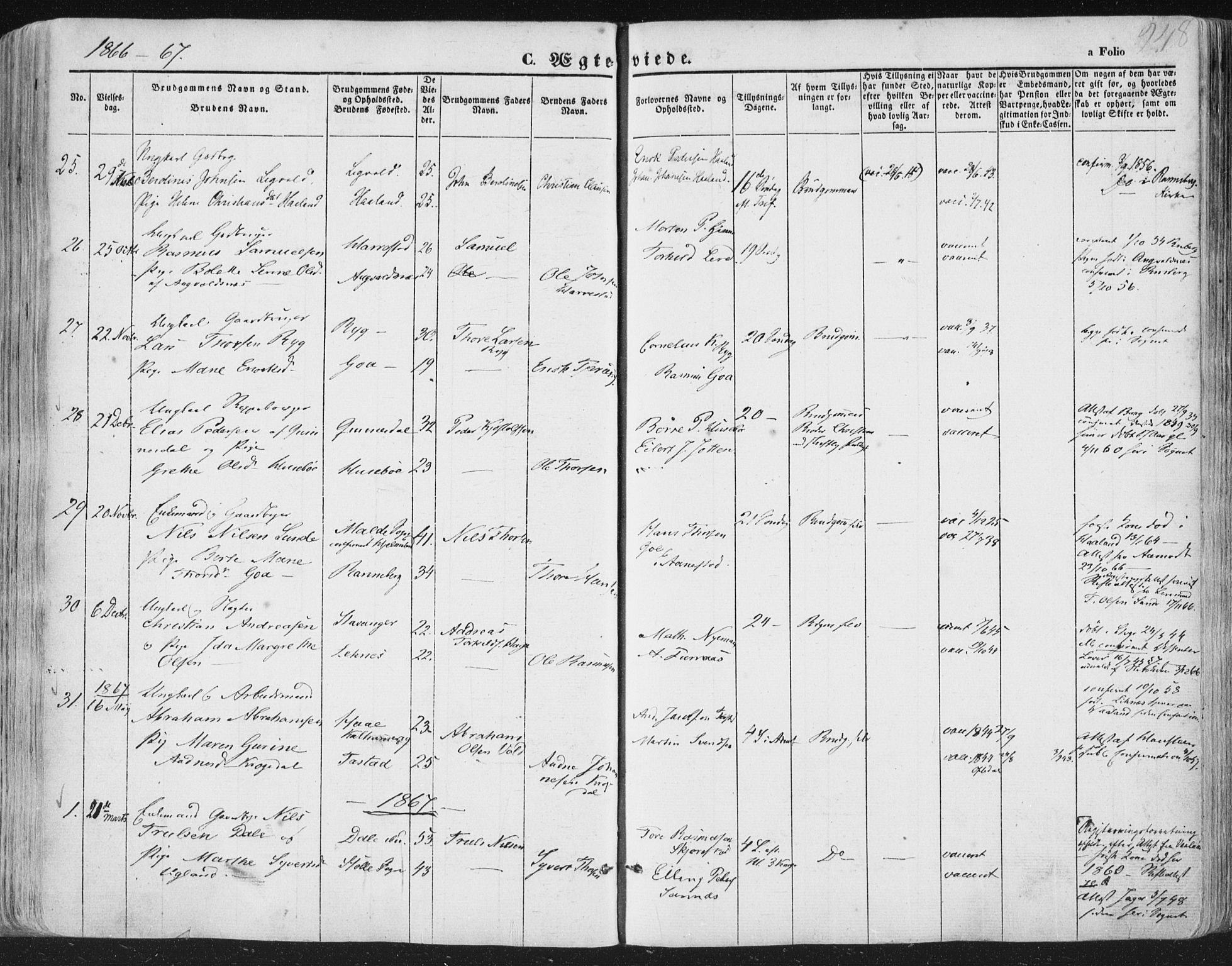 Hetland sokneprestkontor, AV/SAST-A-101826/30/30BA/L0002: Ministerialbok nr. A 2, 1849-1869, s. 248