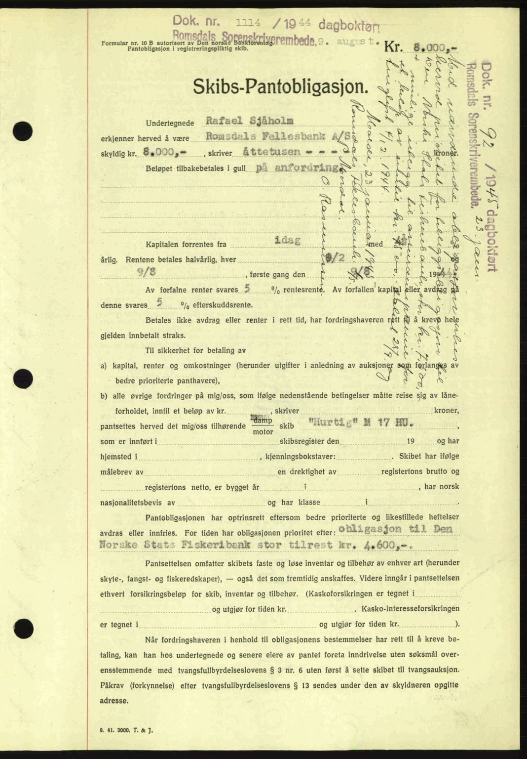 Romsdal sorenskriveri, SAT/A-4149/1/2/2C: Pantebok nr. B2, 1939-1945, Dagboknr: 1114/1944