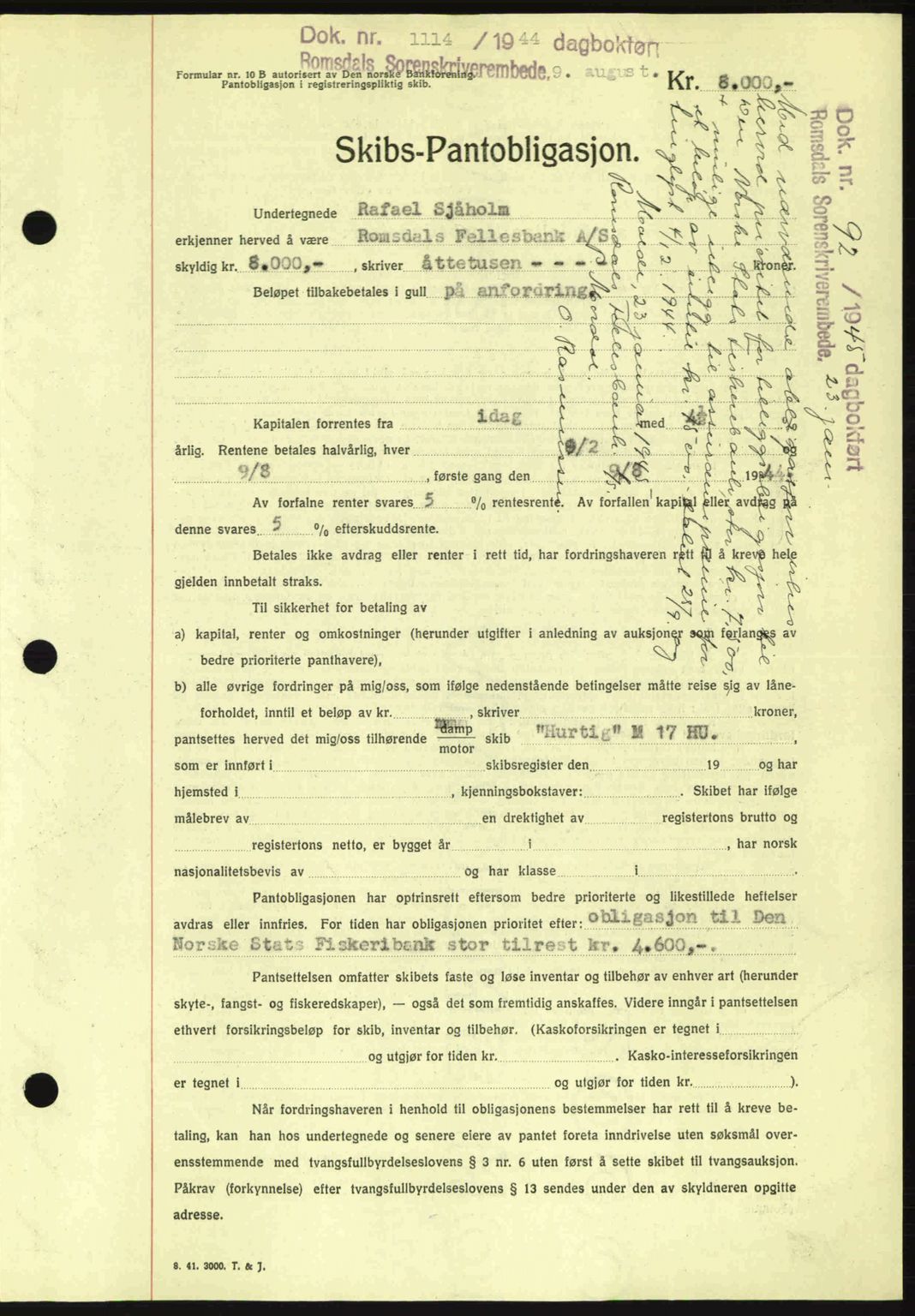 Romsdal sorenskriveri, AV/SAT-A-4149/1/2/2C: Pantebok nr. B2, 1939-1945, Dagboknr: 1114/1944