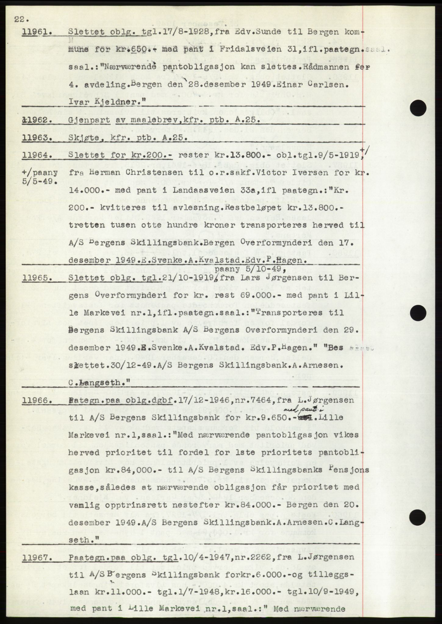 Byfogd og Byskriver i Bergen, SAB/A-3401/03: Pantebok nr. C 38, 1949-1950, Dagboknr: 11961/1949