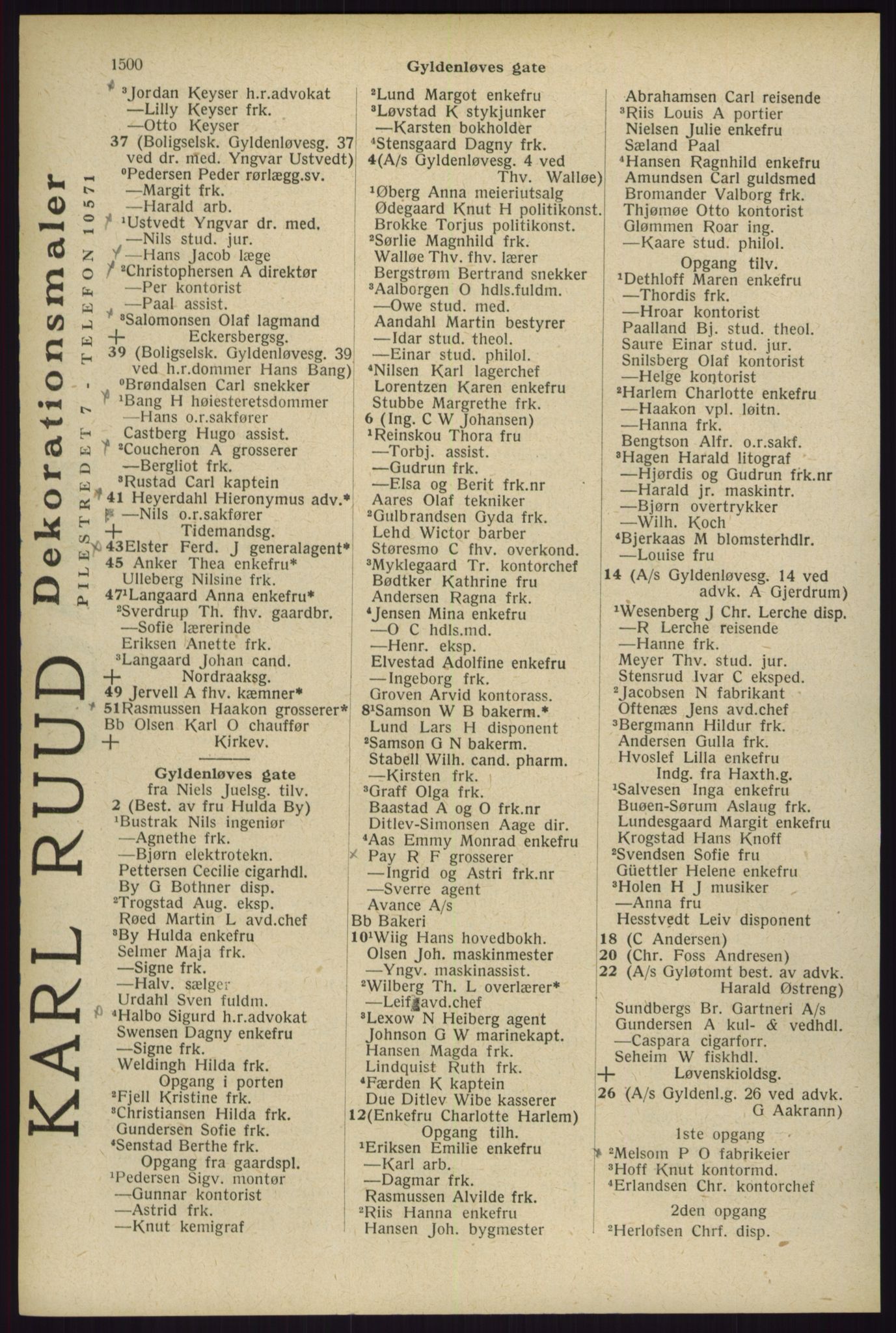 Kristiania/Oslo adressebok, PUBL/-, 1929, s. 1500