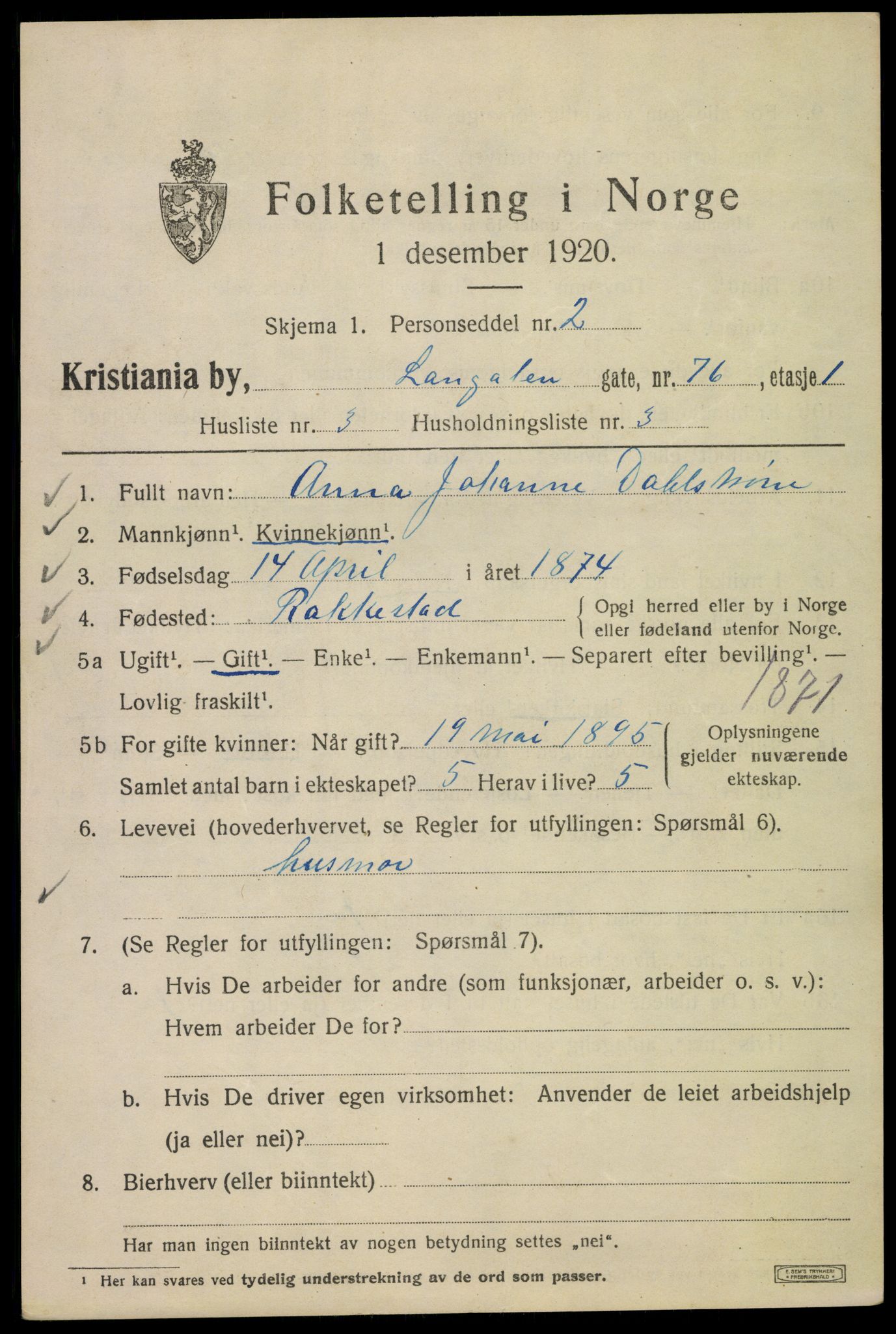 SAO, Folketelling 1920 for 0301 Kristiania kjøpstad, 1920, s. 360611