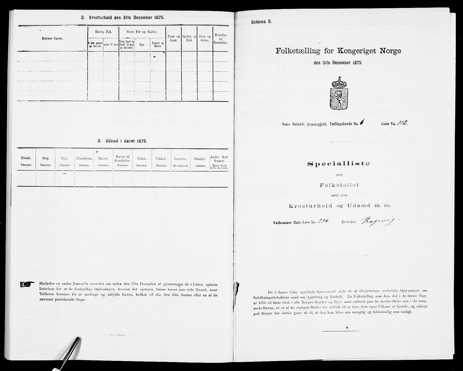 SAK, Folketelling 1875 for 0918P Austre Moland prestegjeld, 1875, s. 2256