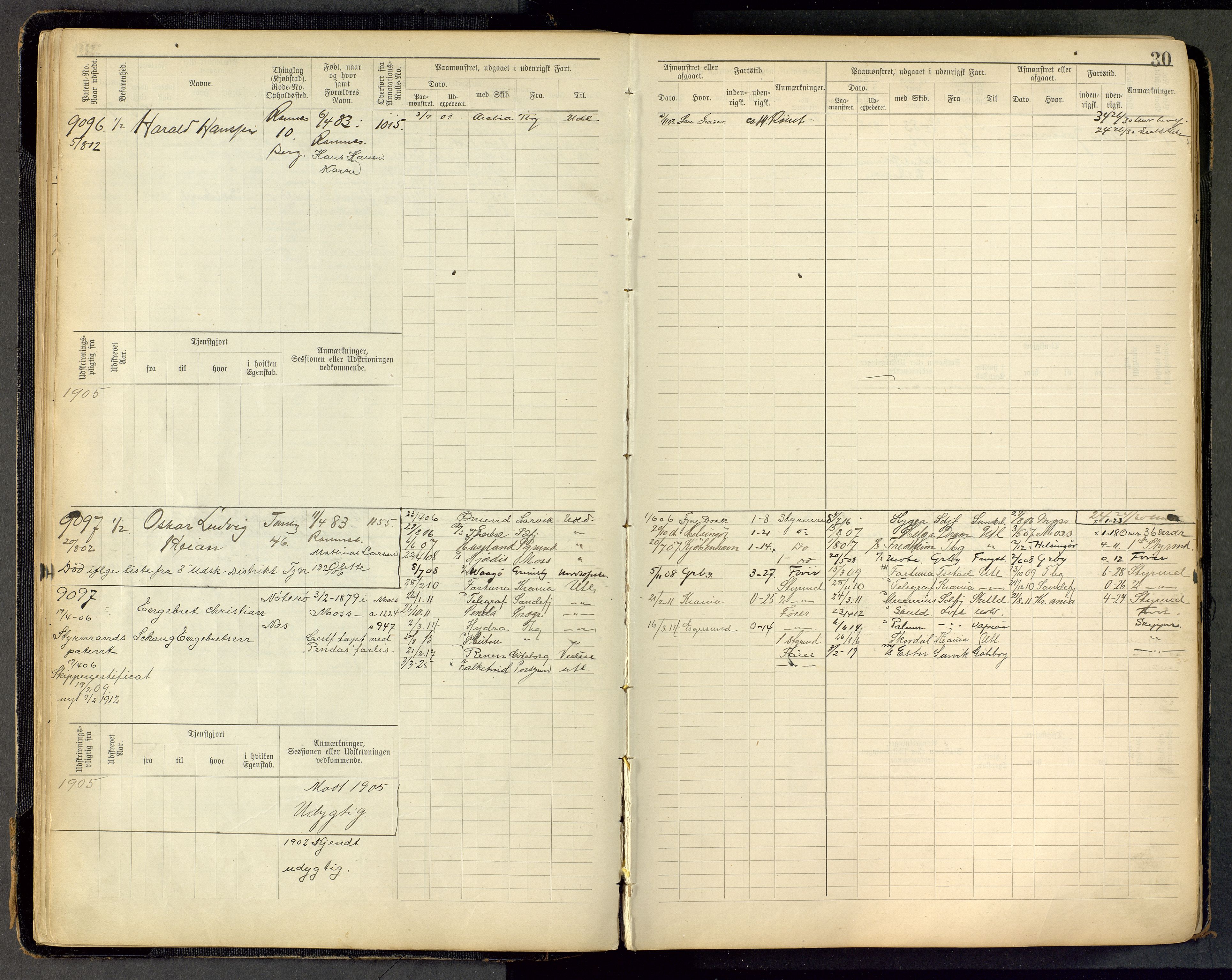 Tønsberg innrulleringskontor, AV/SAKO-A-786/F/Fc/Fca/L0011: Hovedrulle Patent nr. 9038-9992, 1900-1912, s. 30