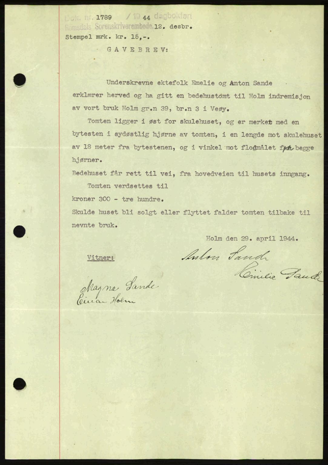 Romsdal sorenskriveri, SAT/A-4149/1/2/2C: Pantebok nr. A17, 1944-1945, Dagboknr: 1789/1944