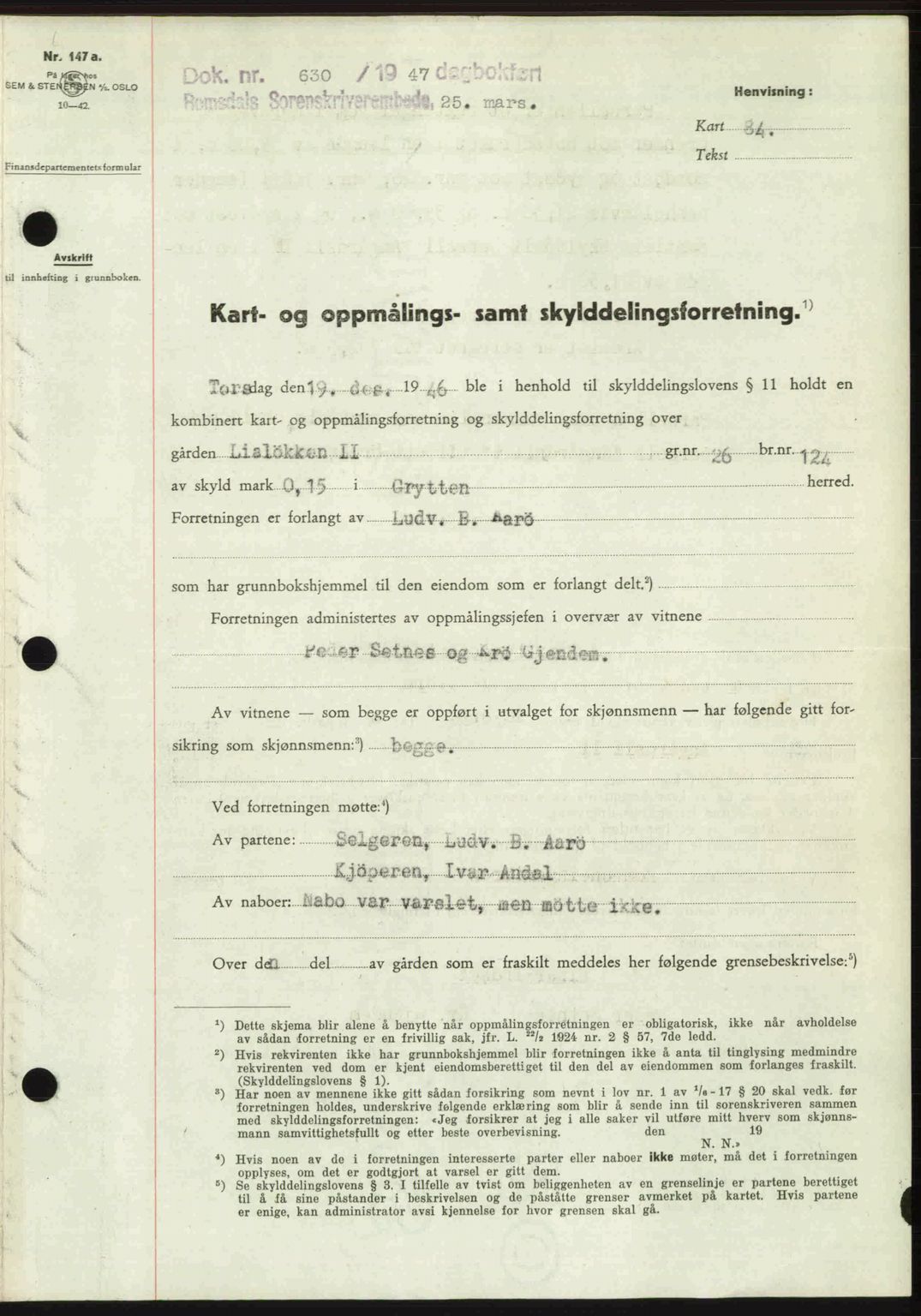 Romsdal sorenskriveri, SAT/A-4149/1/2/2C: Pantebok nr. A22, 1947-1947, Dagboknr: 630/1947