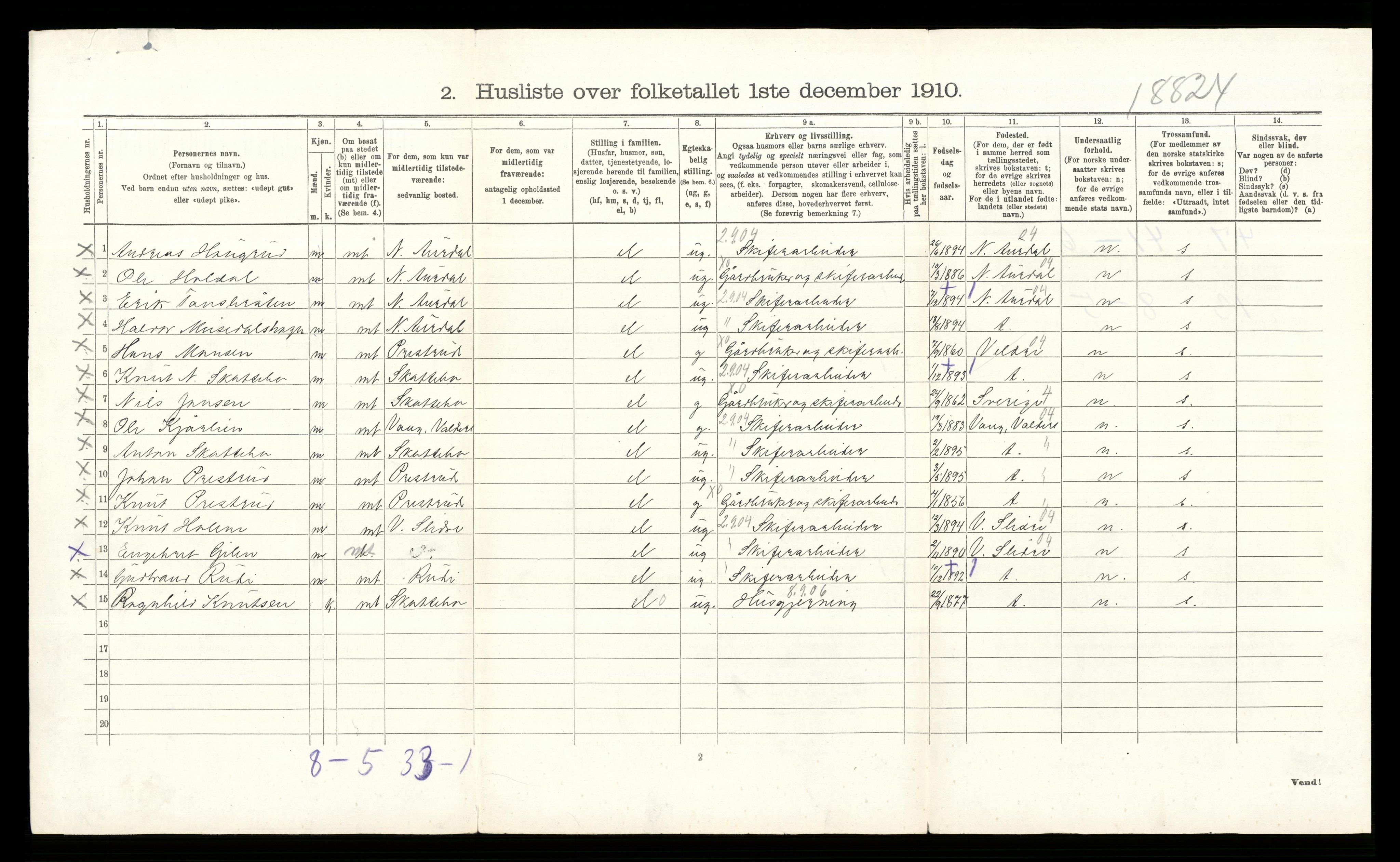 RA, Folketelling 1910 for 0544 Øystre Slidre herred, 1910, s. 233