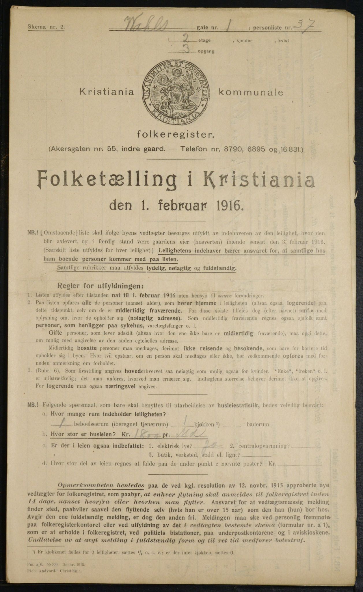 OBA, Kommunal folketelling 1.2.1916 for Kristiania, 1916, s. 125144