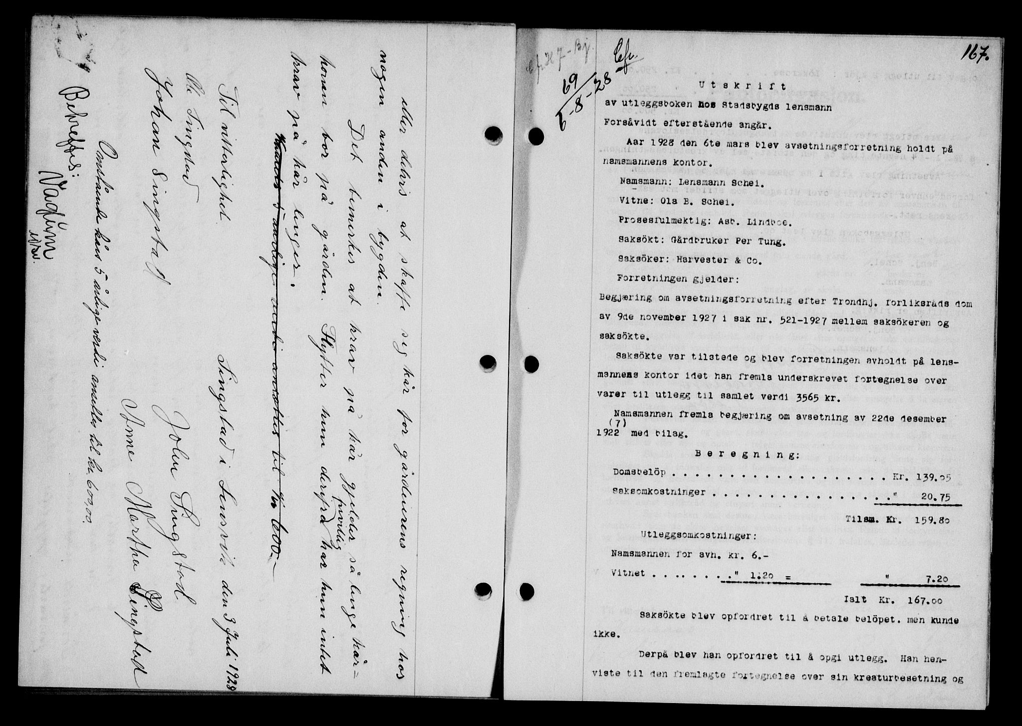 Fosen sorenskriveri, AV/SAT-A-1107/1/2/2C/L0067: Pantebok nr. 58, 1928-1929, s. 167, Tingl.dato: 06.08.1928