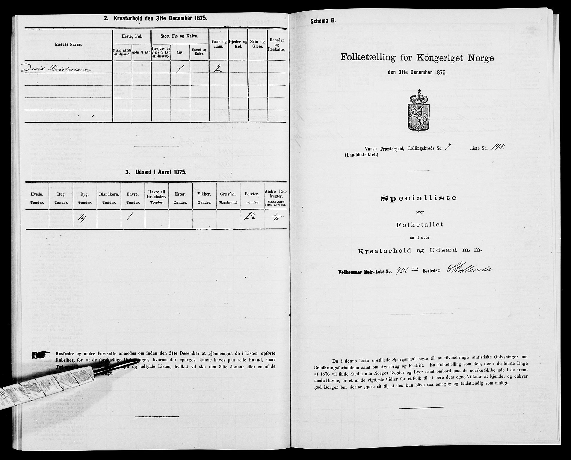 SAK, Folketelling 1875 for 1041L Vanse prestegjeld, Vanse sokn og Farsund landsokn, 1875, s. 1467