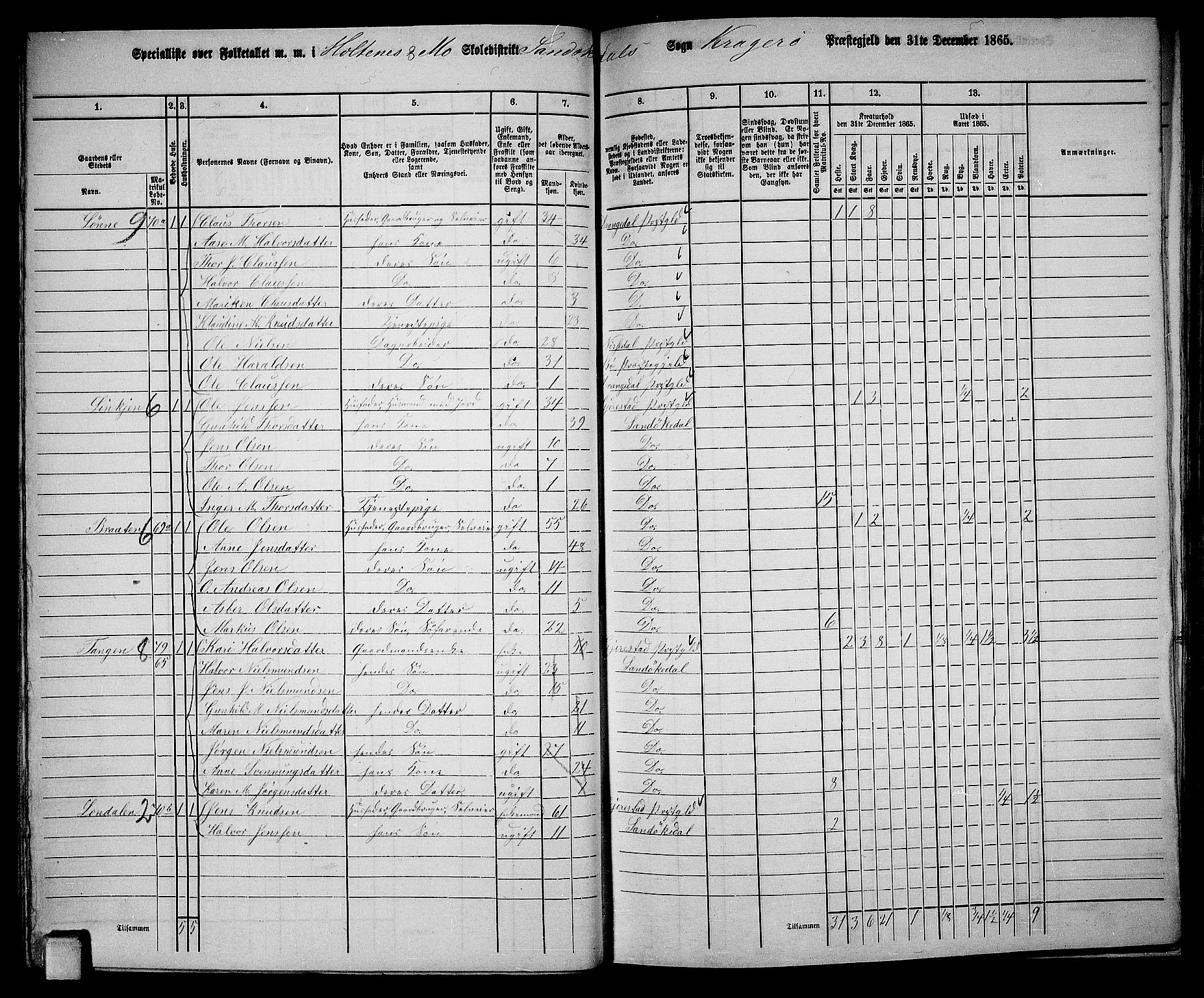 RA, Folketelling 1865 for 0816L Kragerø prestegjeld, Sannidal sokn og Skåtøy sokn, 1865, s. 42