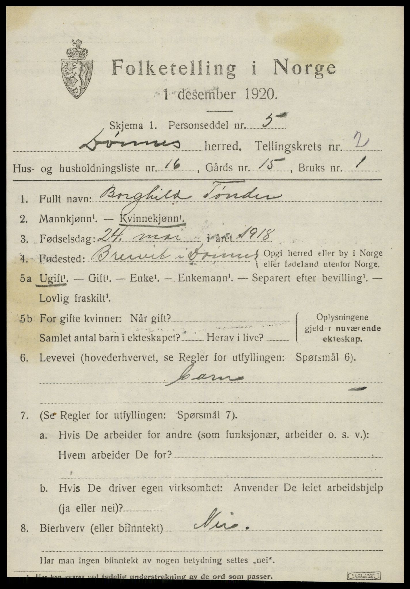 SAT, Folketelling 1920 for 1827 Dønnes herred, 1920, s. 1384