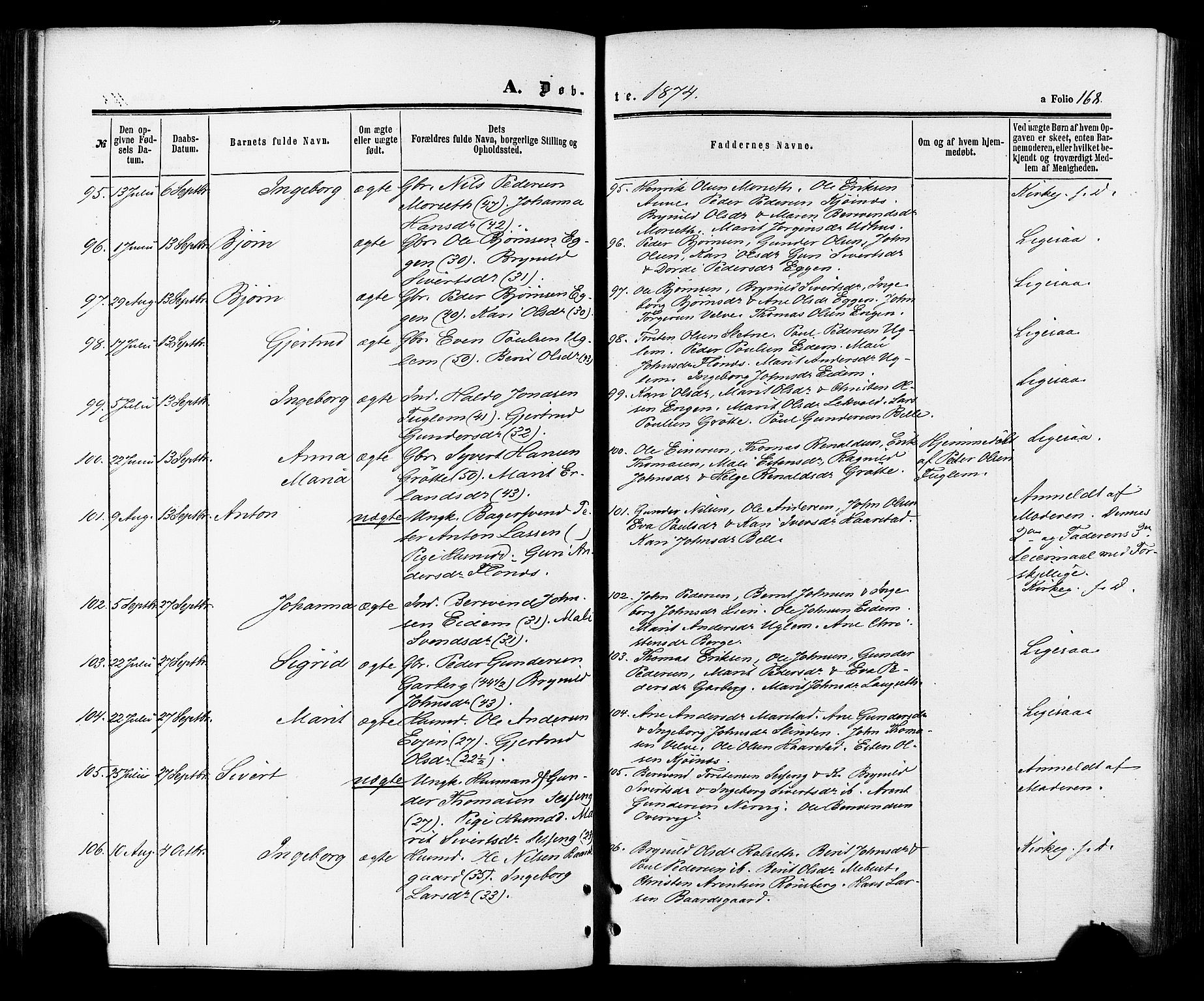 Ministerialprotokoller, klokkerbøker og fødselsregistre - Sør-Trøndelag, SAT/A-1456/695/L1147: Ministerialbok nr. 695A07, 1860-1877, s. 168