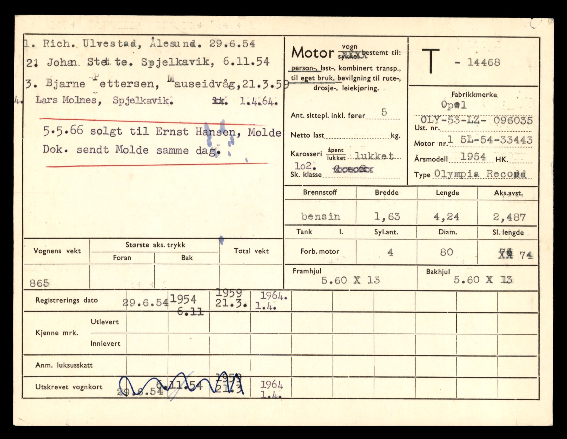 Møre og Romsdal vegkontor - Ålesund trafikkstasjon, AV/SAT-A-4099/F/Fe/L0046: Registreringskort for kjøretøy T 14445 - T 14579, 1927-1998