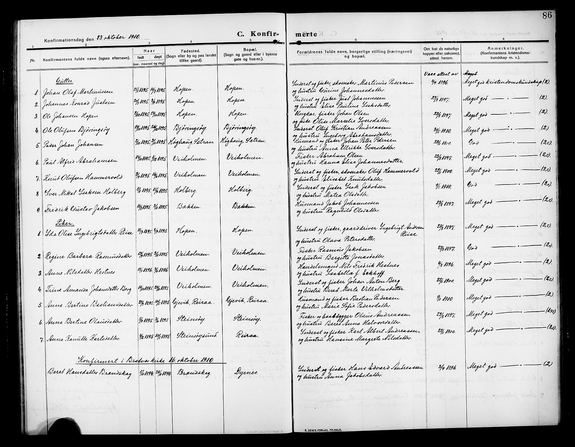 Ministerialprotokoller, klokkerbøker og fødselsregistre - Møre og Romsdal, AV/SAT-A-1454/583/L0956: Klokkerbok nr. 583C01, 1909-1925, s. 86