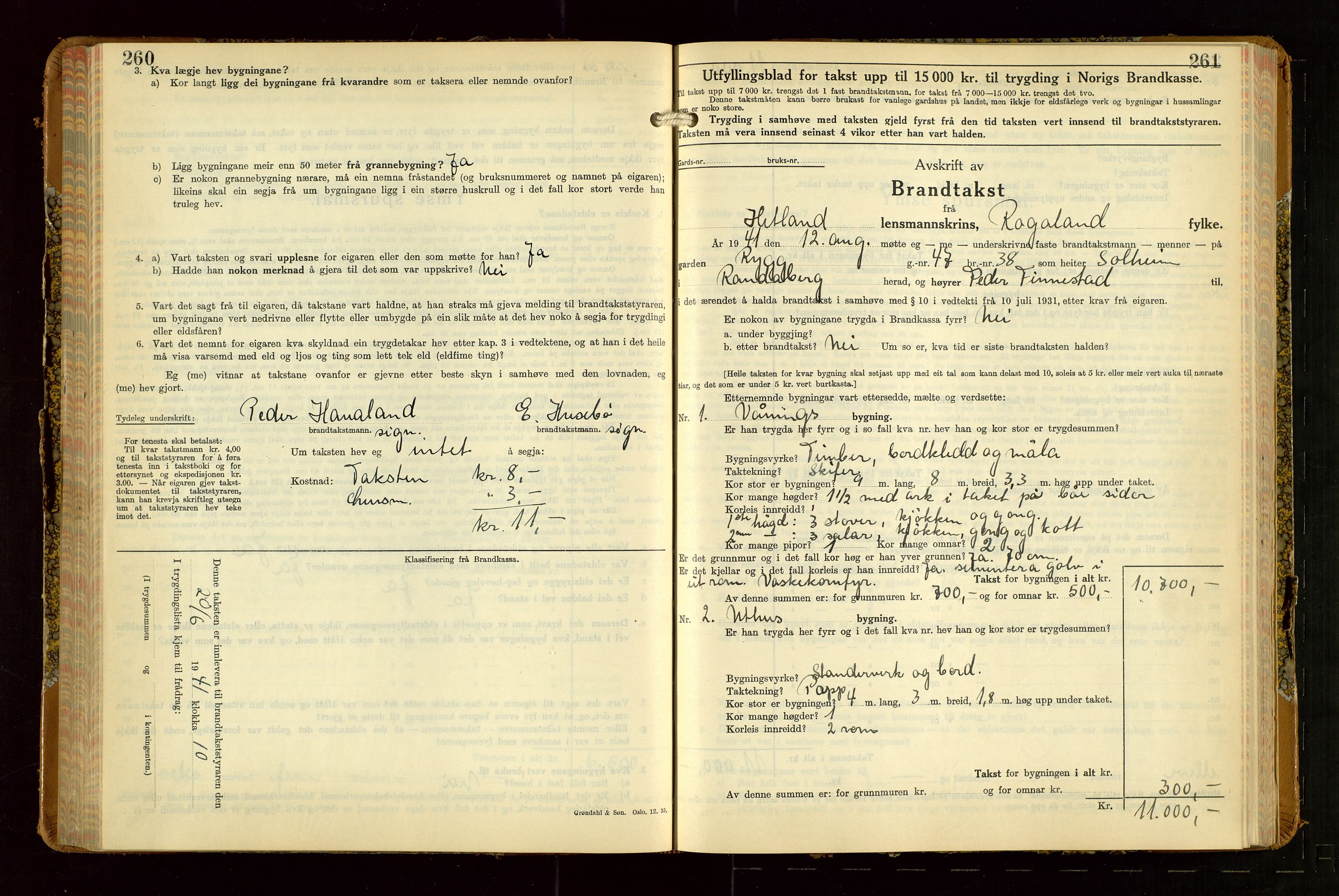 Hetland lensmannskontor, AV/SAST-A-100101/Gob/L0007: "Brandtakstbok", 1939-1949, s. 260-261