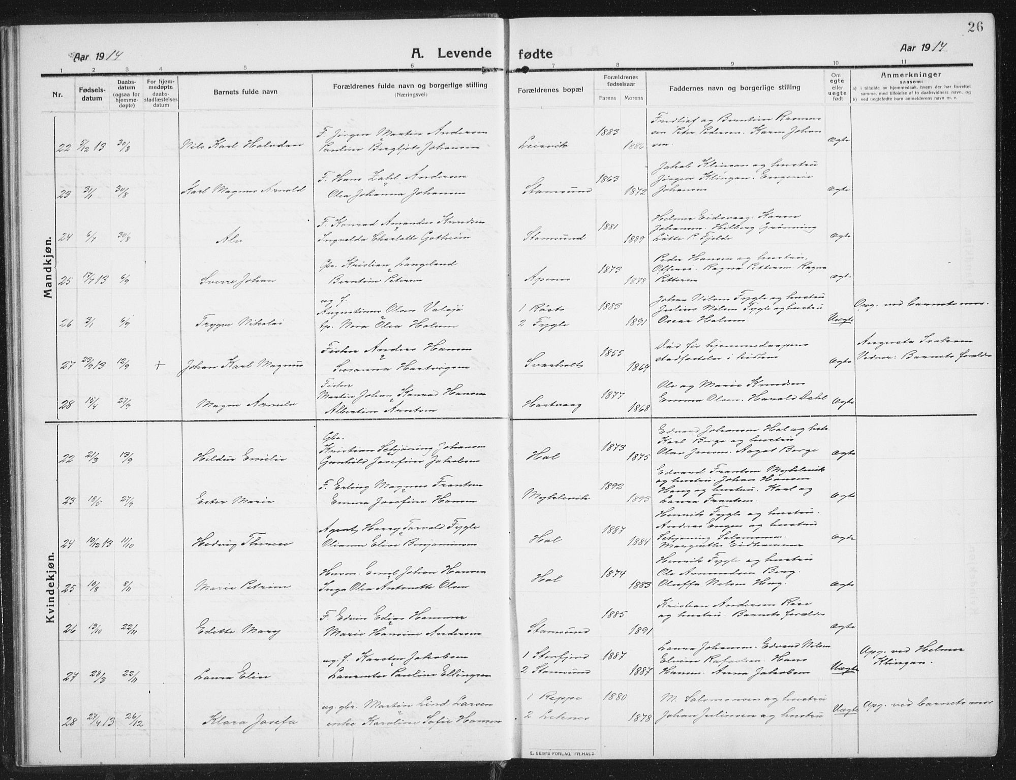 Ministerialprotokoller, klokkerbøker og fødselsregistre - Nordland, SAT/A-1459/882/L1183: Klokkerbok nr. 882C01, 1911-1938, s. 26
