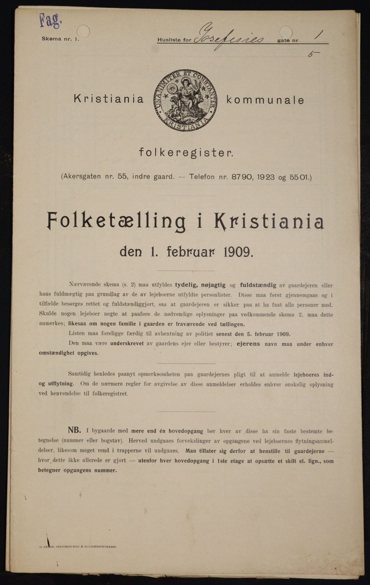 OBA, Kommunal folketelling 1.2.1909 for Kristiania kjøpstad, 1909, s. 43205