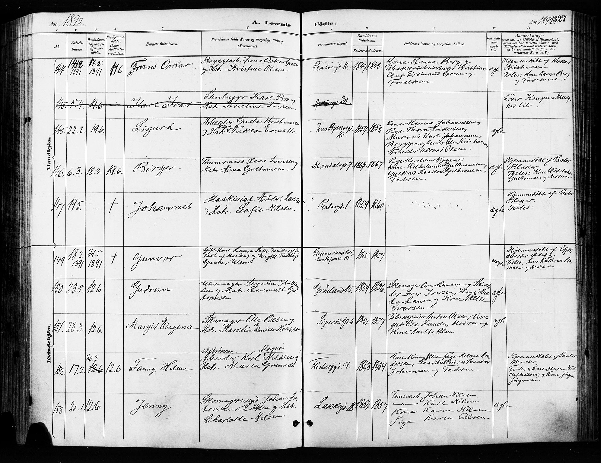 Grønland prestekontor Kirkebøker, SAO/A-10848/F/Fa/L0009: Ministerialbok nr. 9, 1888-1893, s. 327