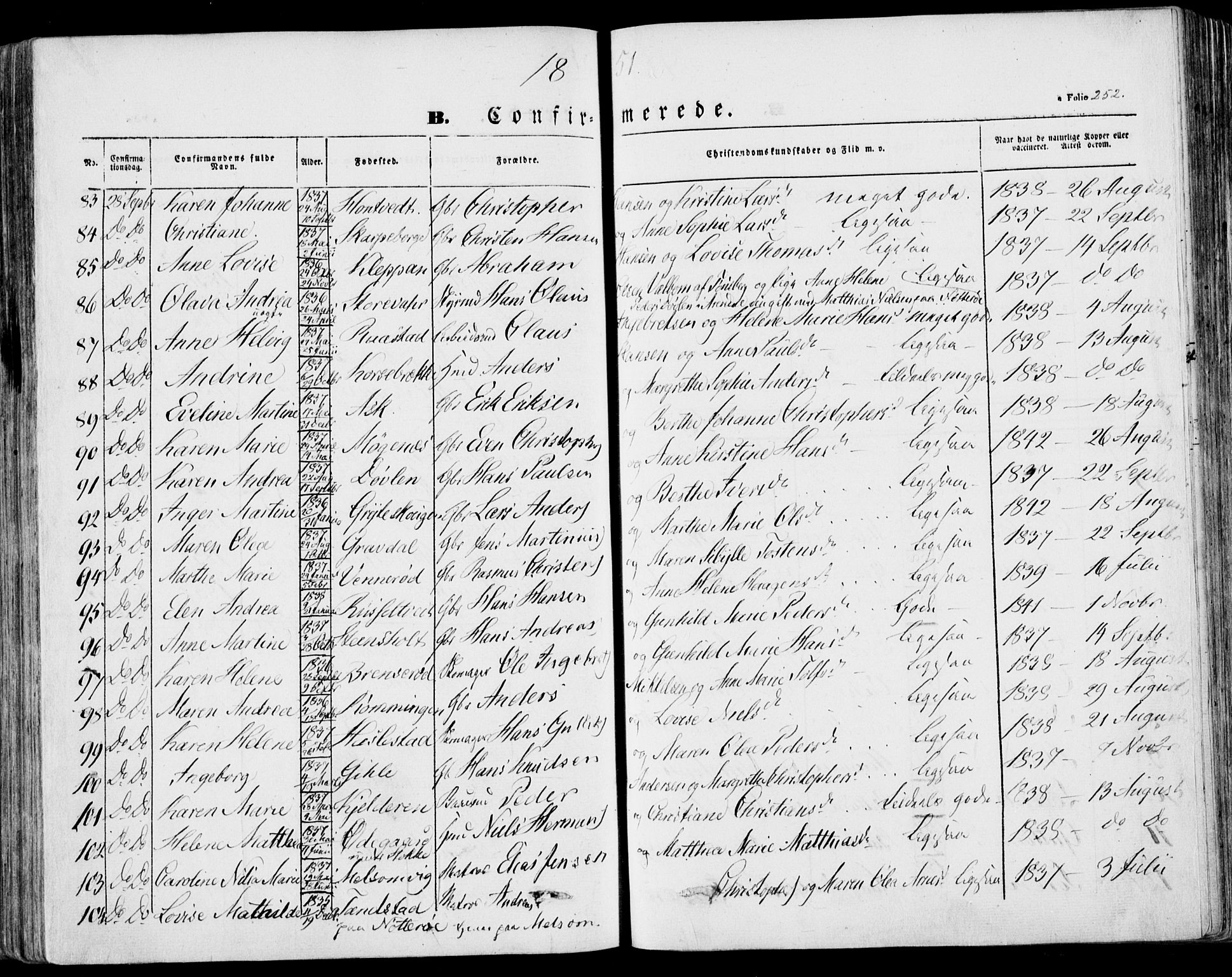 Stokke kirkebøker, AV/SAKO-A-320/F/Fa/L0007: Ministerialbok nr. I 7, 1844-1857, s. 252
