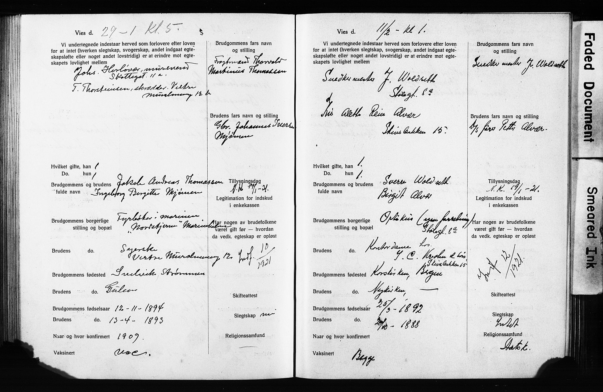Domkirken sokneprestembete, SAB/A-74801: Forlovererklæringer nr. II.5.13, 1917-1922, s. 303