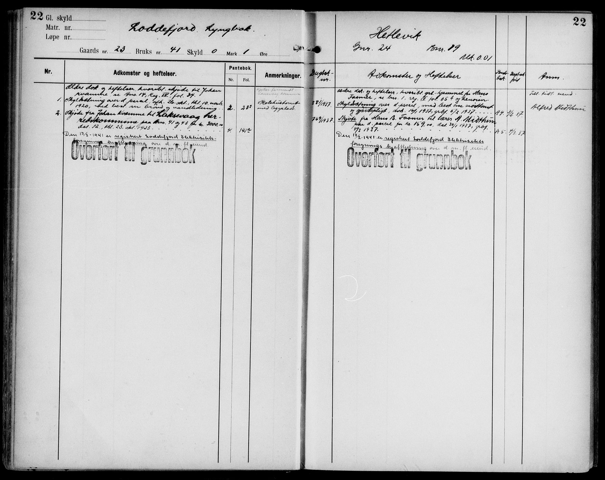 Midhordland sorenskriveri, AV/SAB-A-3001/1/G/Ga/Gab/L0108: Panteregister nr. II.A.b.108, s. 22