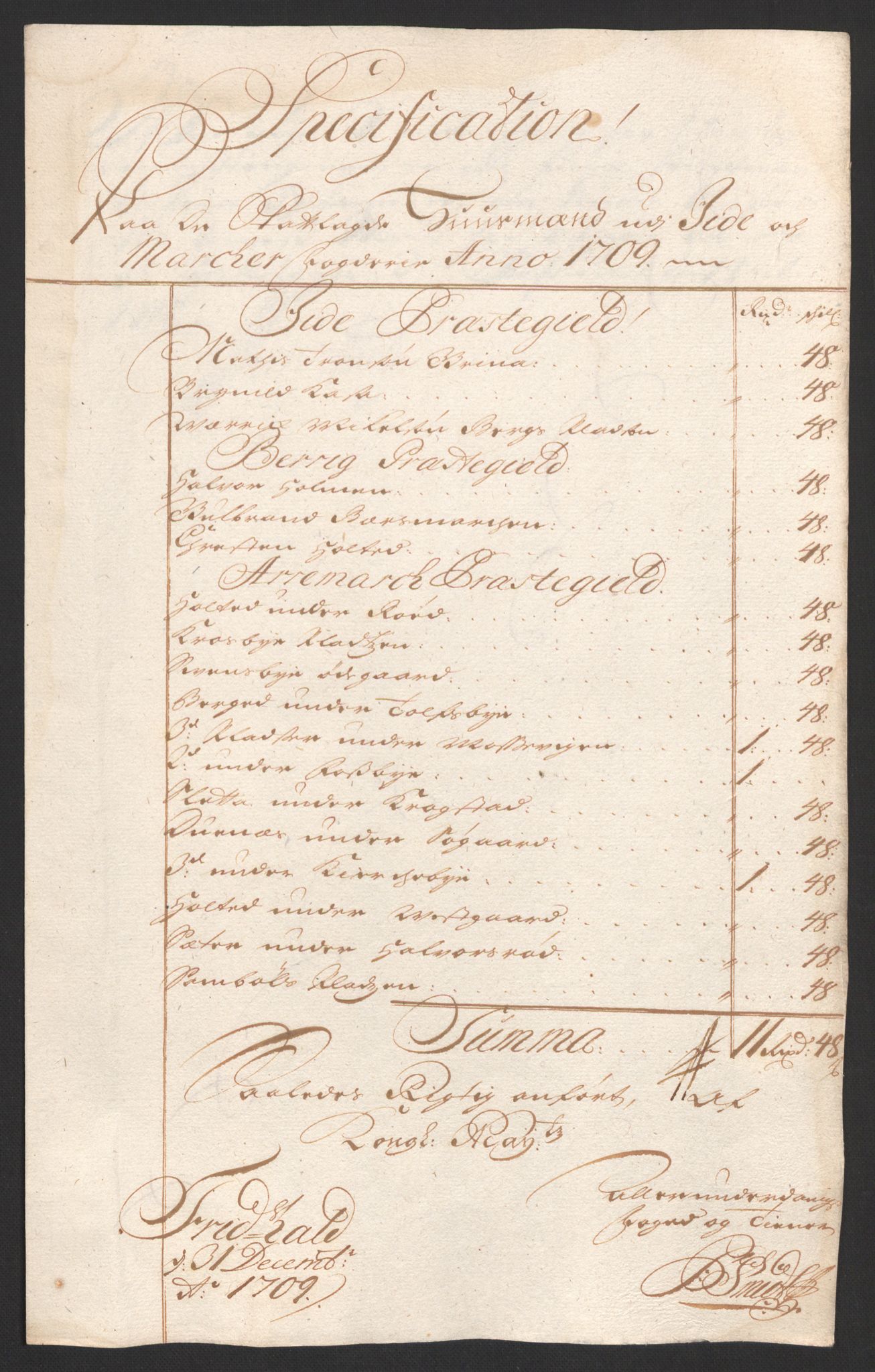 Rentekammeret inntil 1814, Reviderte regnskaper, Fogderegnskap, AV/RA-EA-4092/R01/L0018: Fogderegnskap Idd og Marker, 1707-1709, s. 332